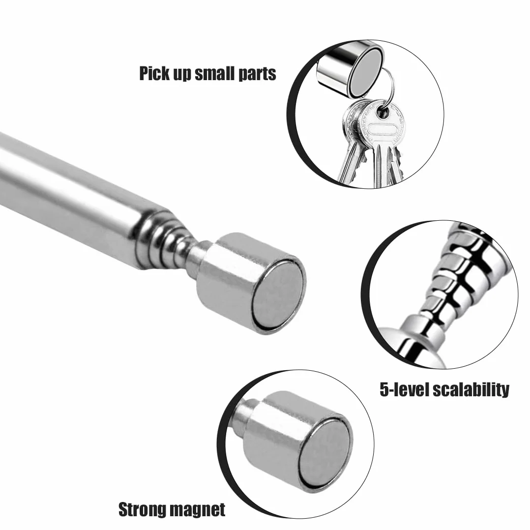 2pcs Barra Magnetica telescopica in Acciaio Inox Forte Magnete Chiavi Monete Viti Penne e Oggetti Metallici