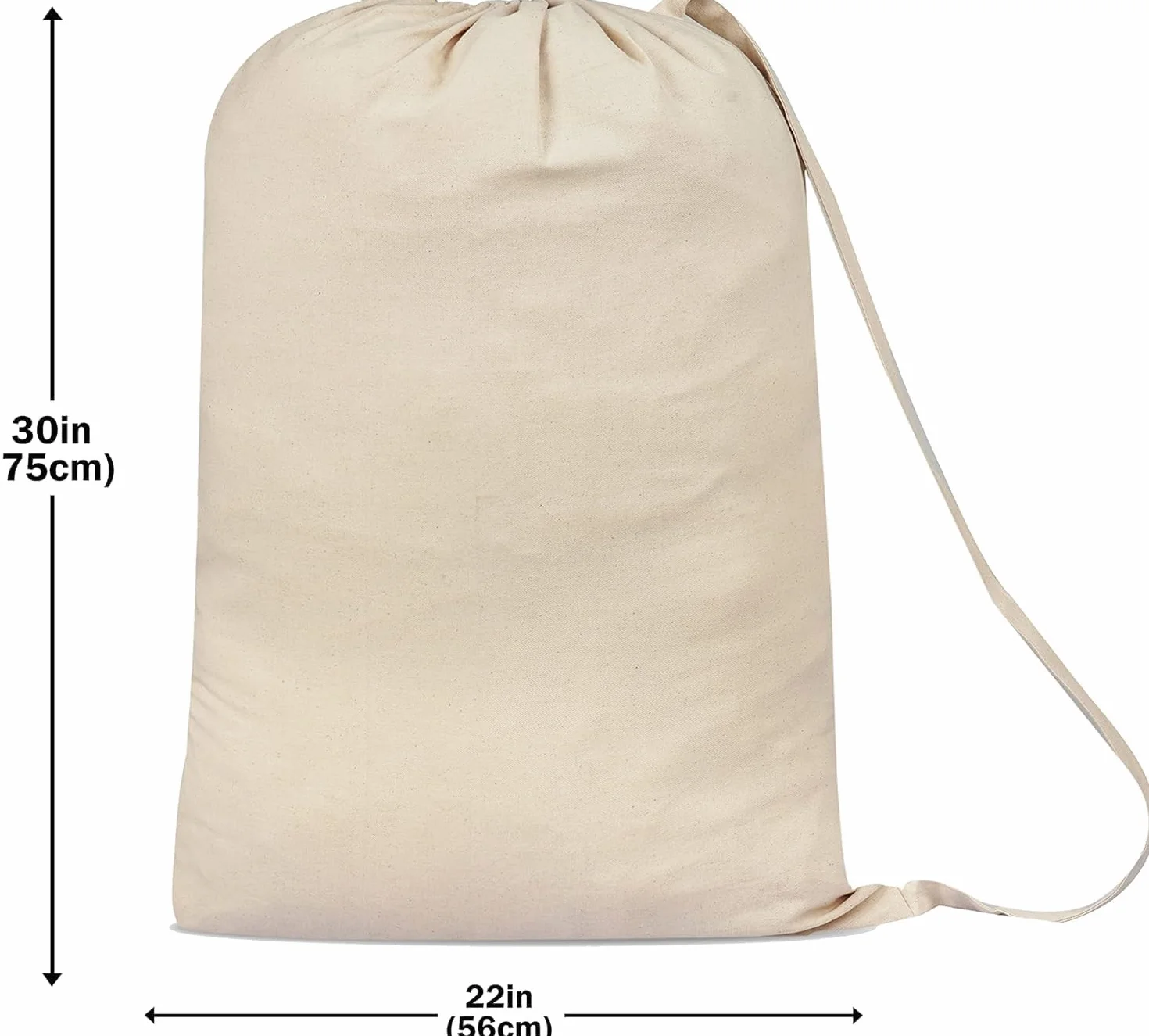 SweetNeedle Sacco portabiancheria in tela di alta qualità con tracolla - 100% cotone, tessuto intrecciato, altamente resistente, chiusura con coulisse, beige, 75x56 cm 40 l