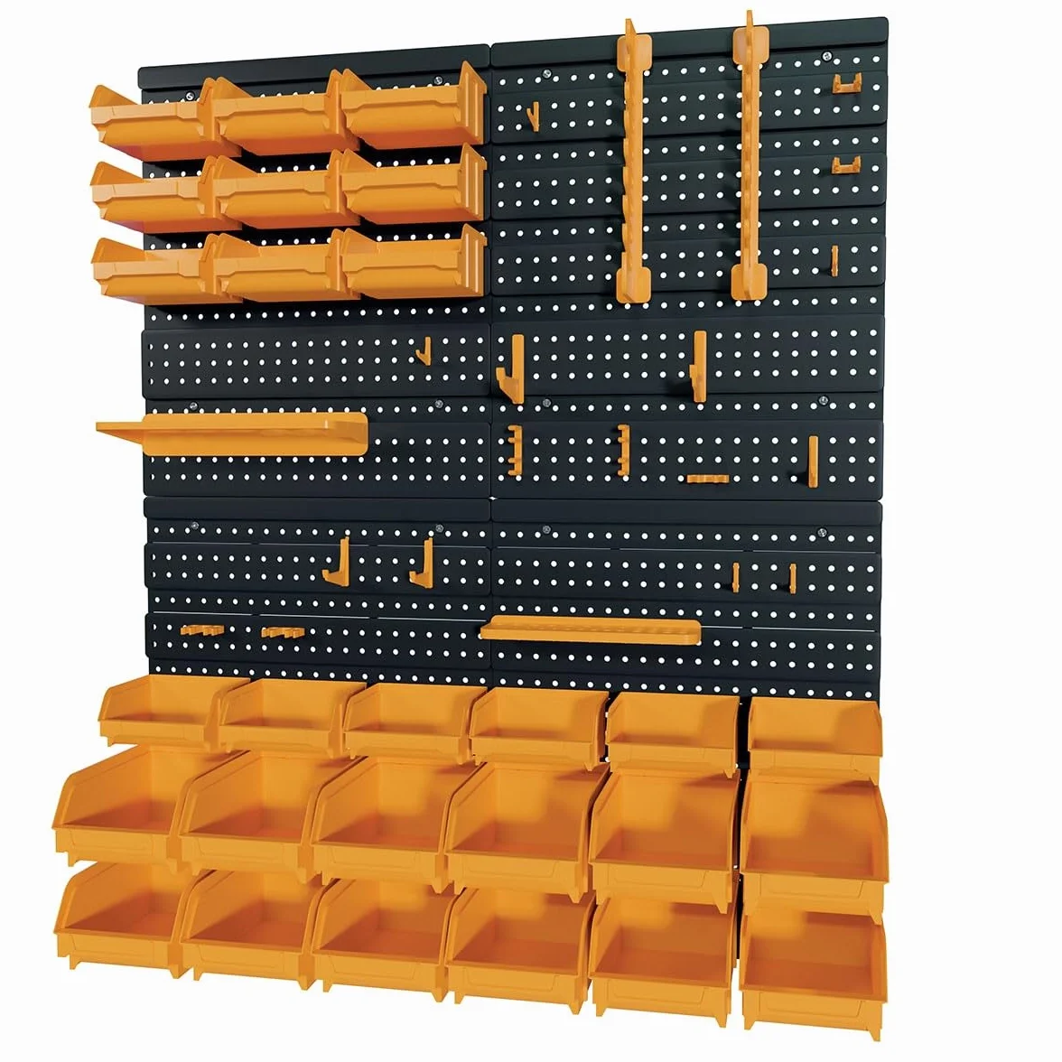 INTEC - Pannello a parete porta attrezzi completo (66 x 78 cm): 4 pannelli perforati, 27 contenitori (piccoli/grandi) e 38 ganci per un laboratorio organizzato