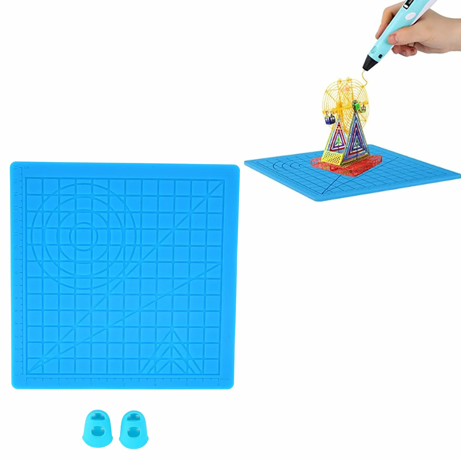 Tappetino per Design 3D, Tappetino per Penna per Stampa 3D in Silicone con Tappi per le Dita, Tappetino per Modelli di Base in Silicone Flessibile 3D, Disegni a Più Forme per Penne per Stampa 3D, Rega