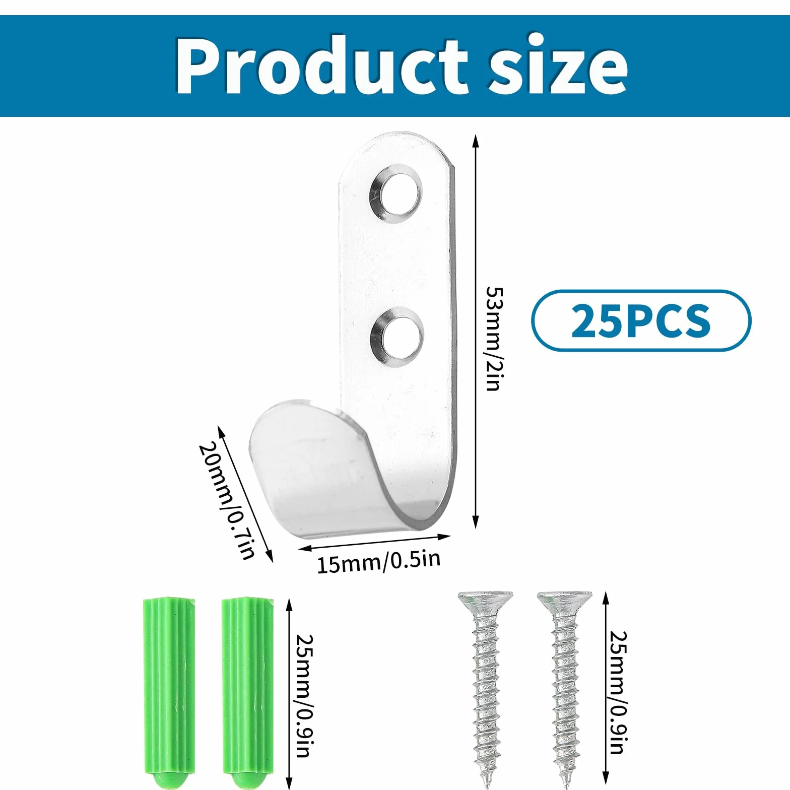Set di ganci multifunzionali da 25 pezzi in acciaio inox, Gancis per Accappatoio, Appendiabiti A Parete, gancis da parete per avvitare, ganci di fissaggio per teloni, piccoli gancis