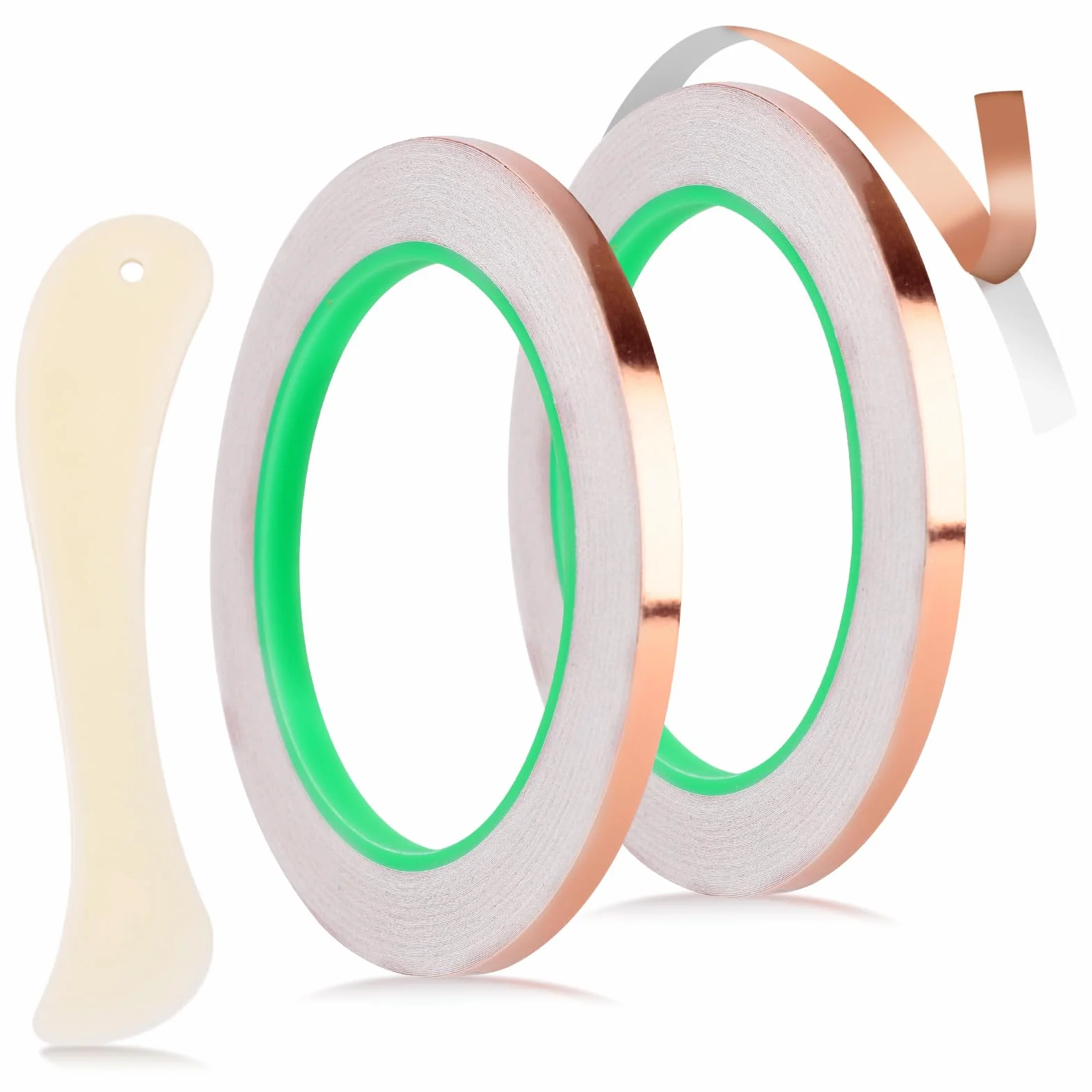 NQEUEPN 2pz Kit Nastri Lamina Rame per Vetrate Colorate, 5mmx20m Nastro Biadesivo Conduttivo con Raschietto Plastica Forniture per Schermatura EMI Riparazioni Elettriche Silenziatori per Chitarra