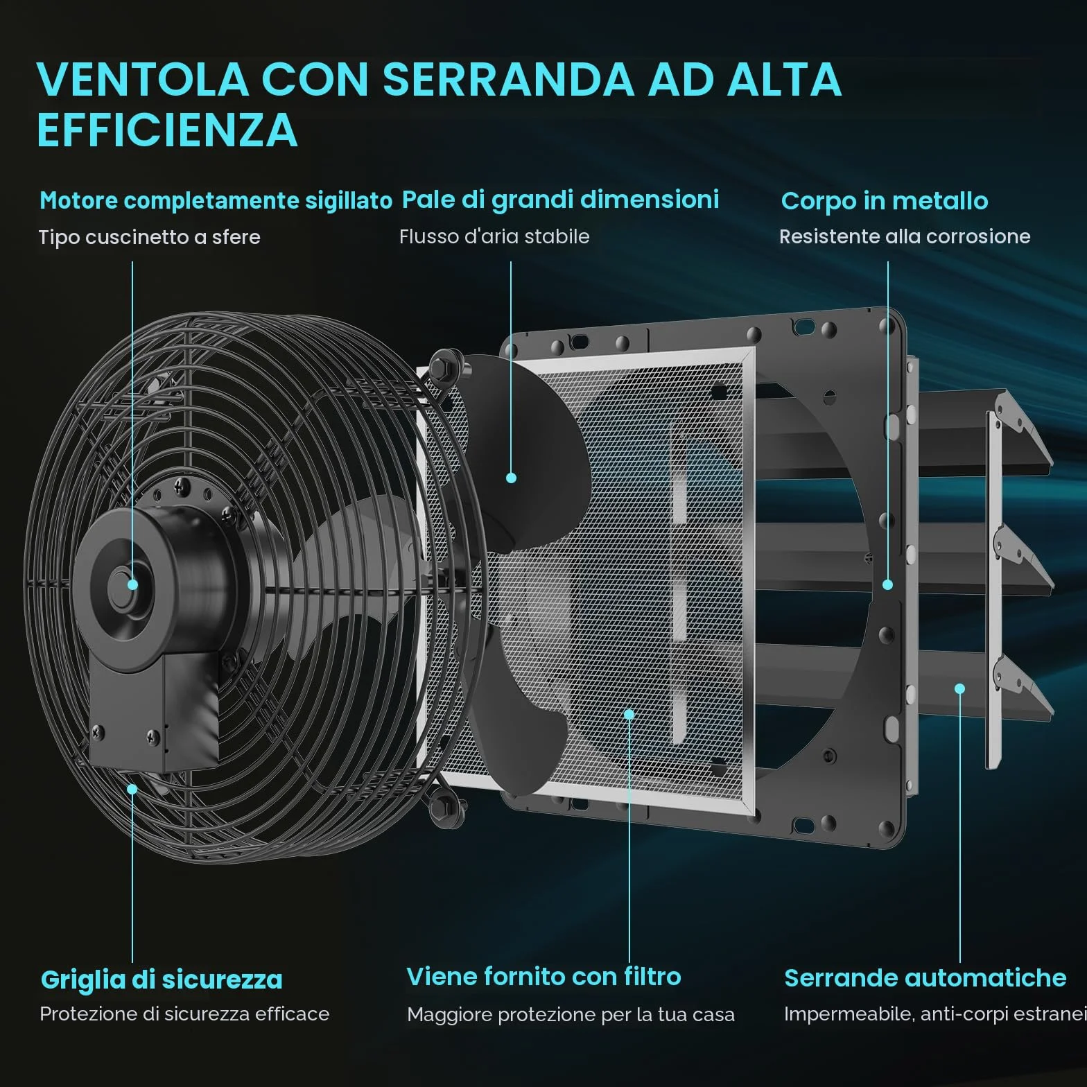 HG Power 250 mm Ventola Aspirazione Industriale 1100 m³/h Alluminio Estrattore