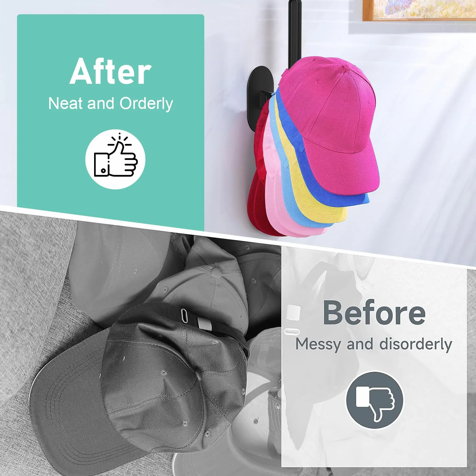 Eiito Gancio per cappelli organizer multiuso supporti ad alta aderenza nero 4