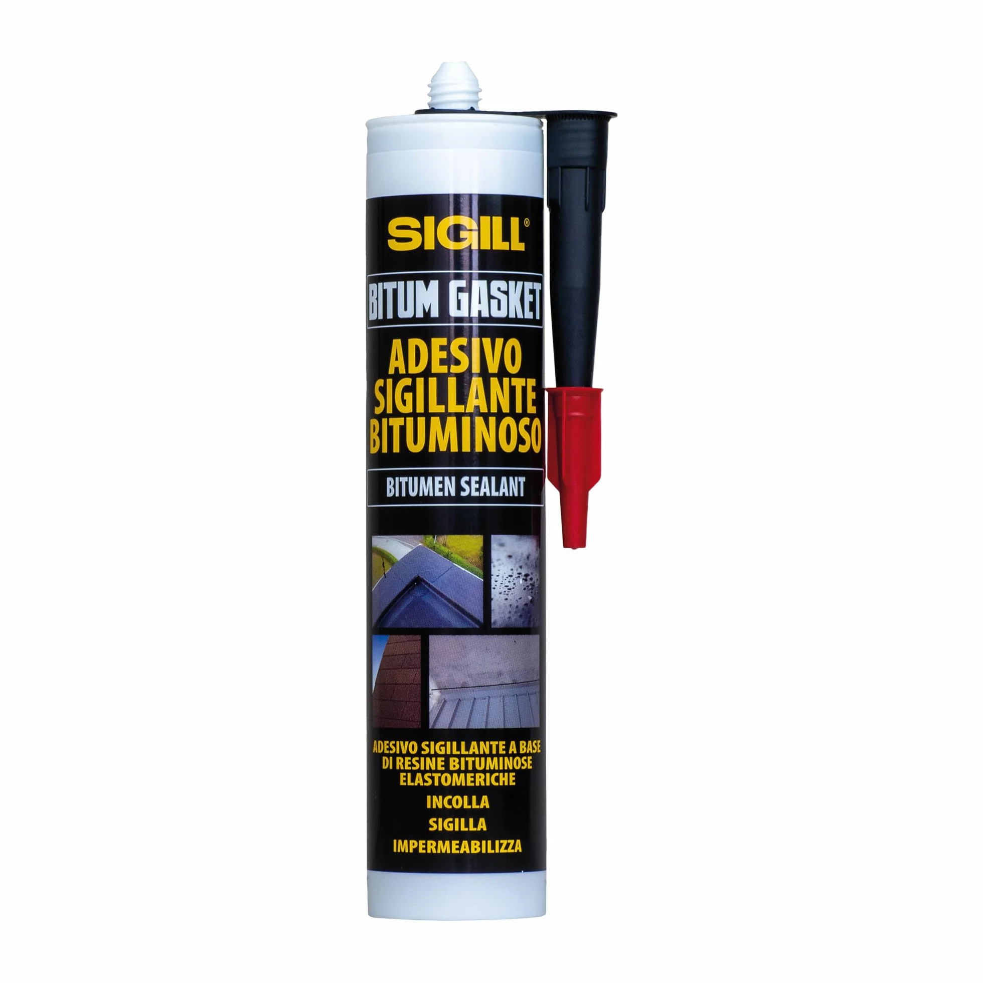 Sigill - Bitum Gasket, 300 ml, Adesivo Sigillante Elastoplastico Impermeabilizzante per Riparazioni su Membrane Bituminose, Flessibile anche su Superfici Bagnate, Aderisce a Cemento, Tegole e Lamiere