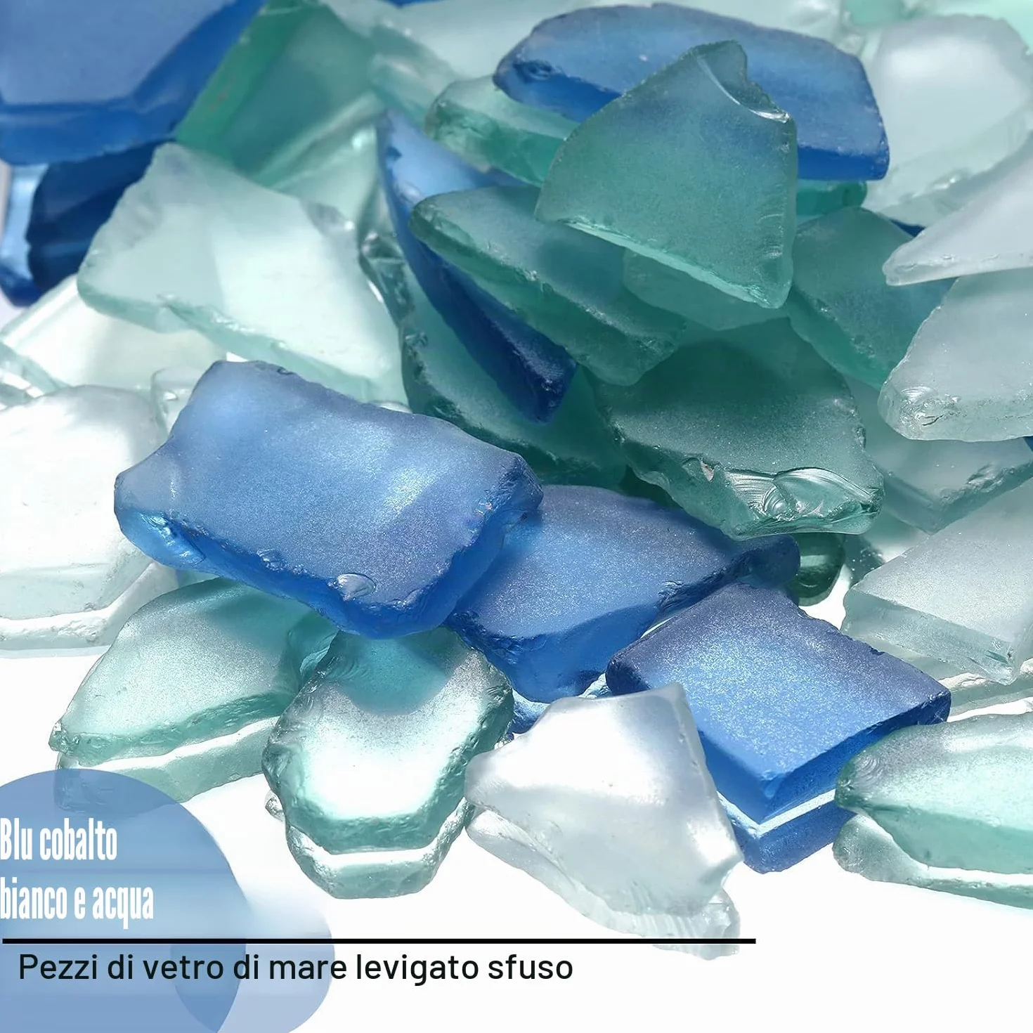 LATERN 600g Pezzi di Vetro Marino, 22OZ Blu Cobalto, Bianco e Verde Vetro Marino Piatto Satinato Frantumato Riempitivo per Vasi per Casa Acquario Crafts Artistico Fai Da Te Spiaggia Matrimonio Festa