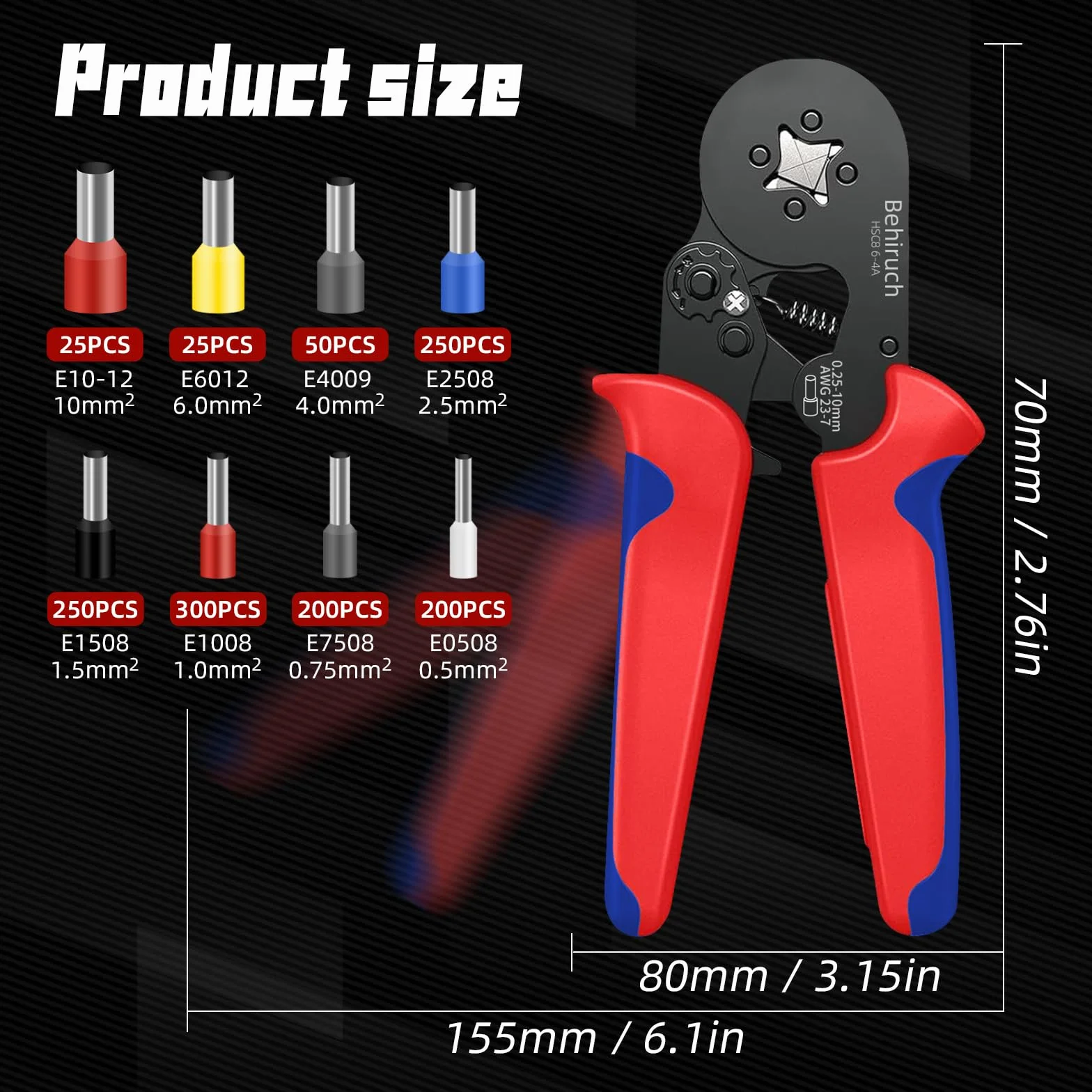 Set di Pinza Crimpatrice Capicorda, con 1300 Capicorda Elettrici a Crimpare - Pinza Capicorda e Puntalini Elettrici a Crimpare Gamma 0,25-10mm² per Auto e Installazioni