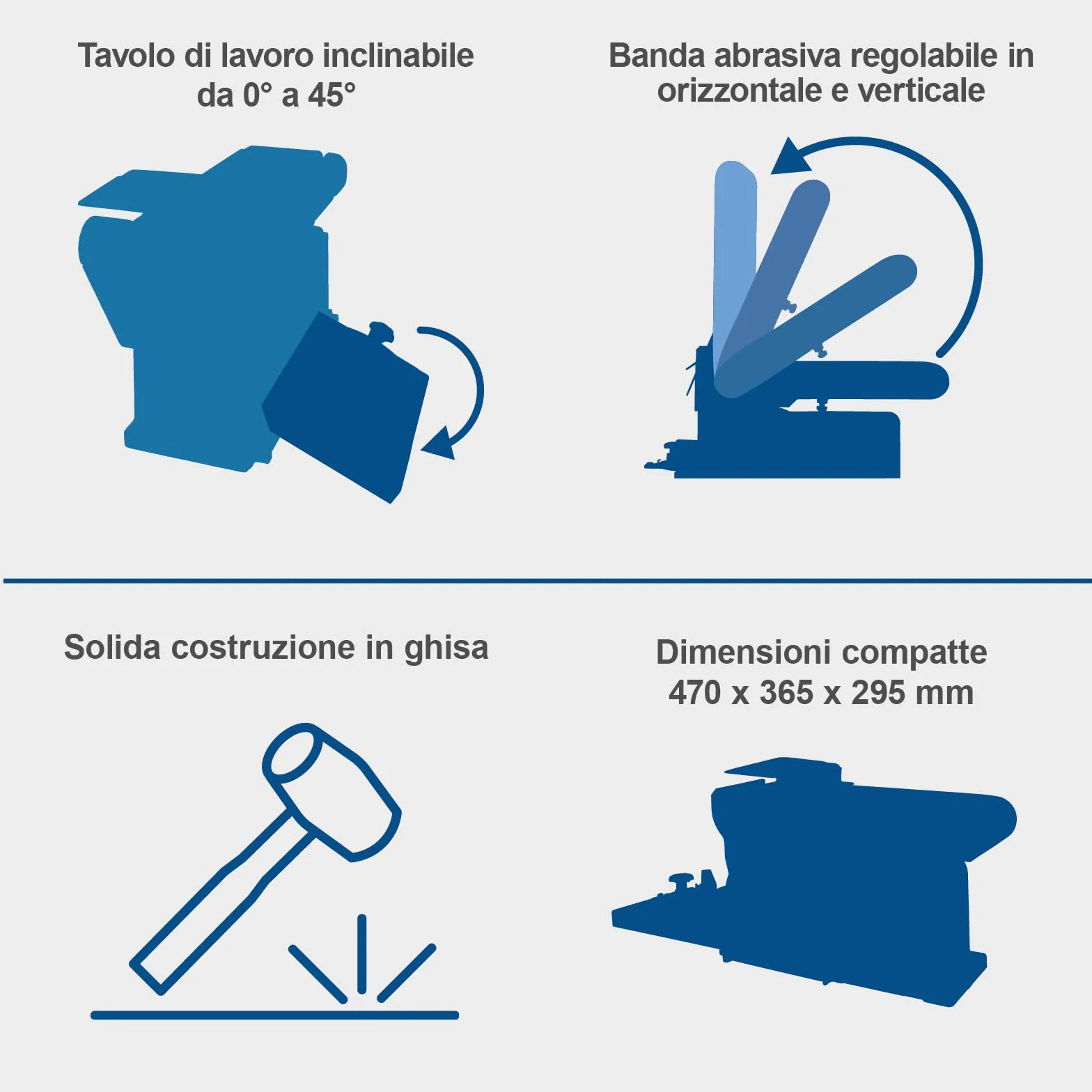 Levigatrice a nastro e disco Scheppach BTS800 | Potenza 370 W | Lunghezza nastro 715 mm - larghezza 100 mm | Disco abrasivo Ø 150 mm | Tavolo di appoggio regolabile 90°–45°