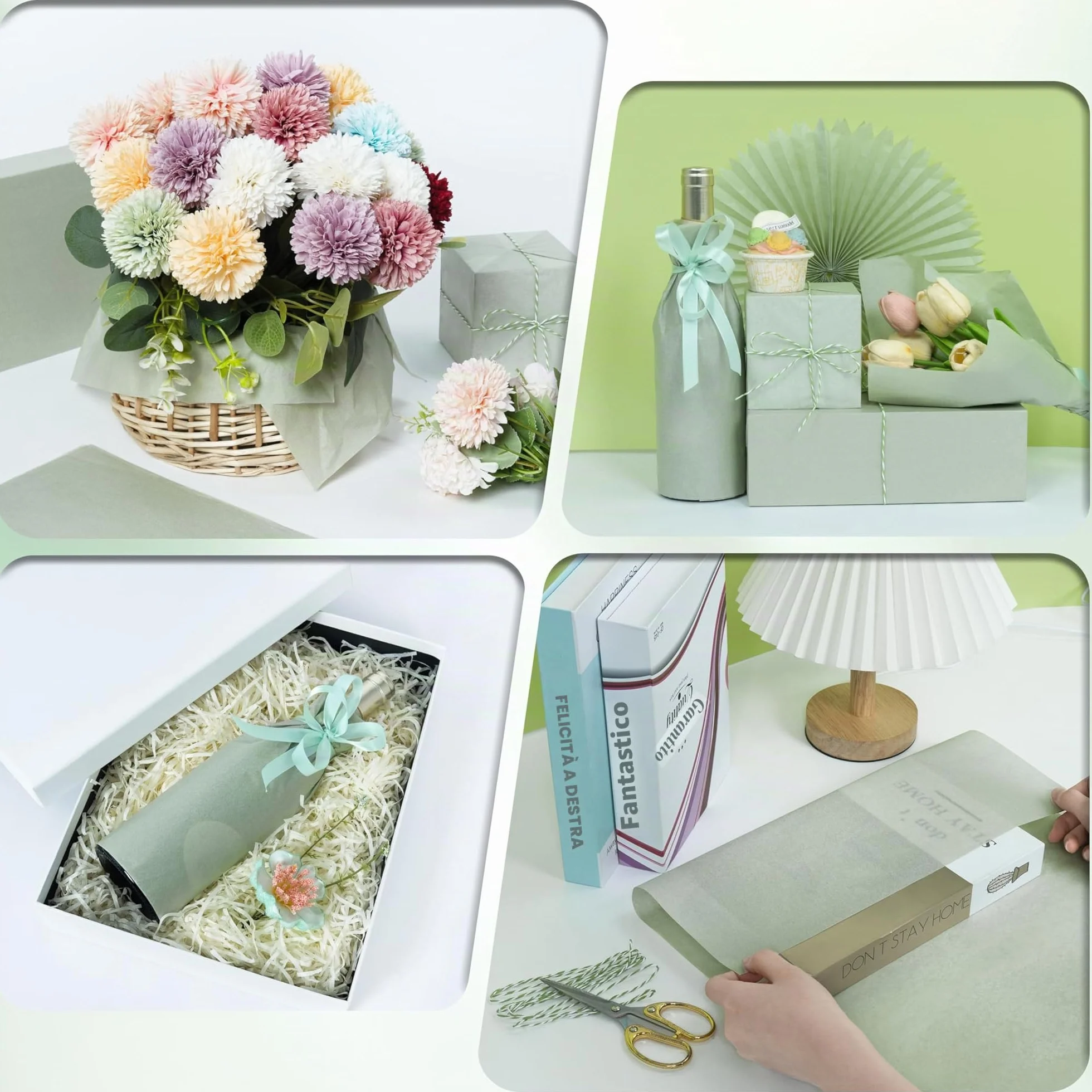 Larcenciel Carta Velina Verde Salvia, 60 Fogli di Carta Velina per Imballaggio e Sacchetti Regalo, Confezioni Regalo Verde Matcha per Compleanni, Matrimoni, Anniversari, Natale, DIY, 50 x 35 cm