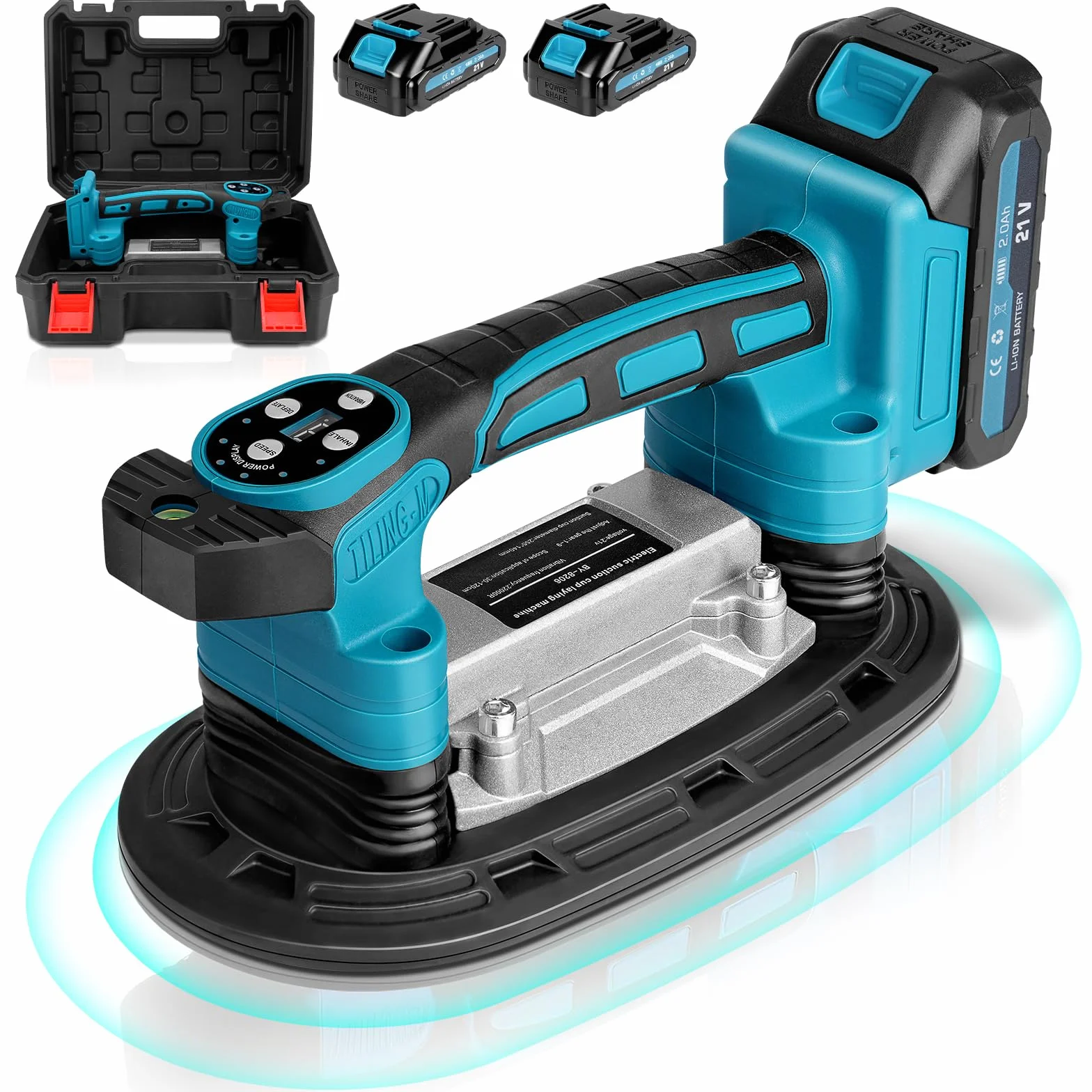 Strumento di vibrazione per piastrelle | con 2x2000mAh Batterie | ventosa da 22,5 x 12 cm | 250KG di Forza di Aspirazione | 9 velocità regolabili | Strumento oscillante per piastrelle