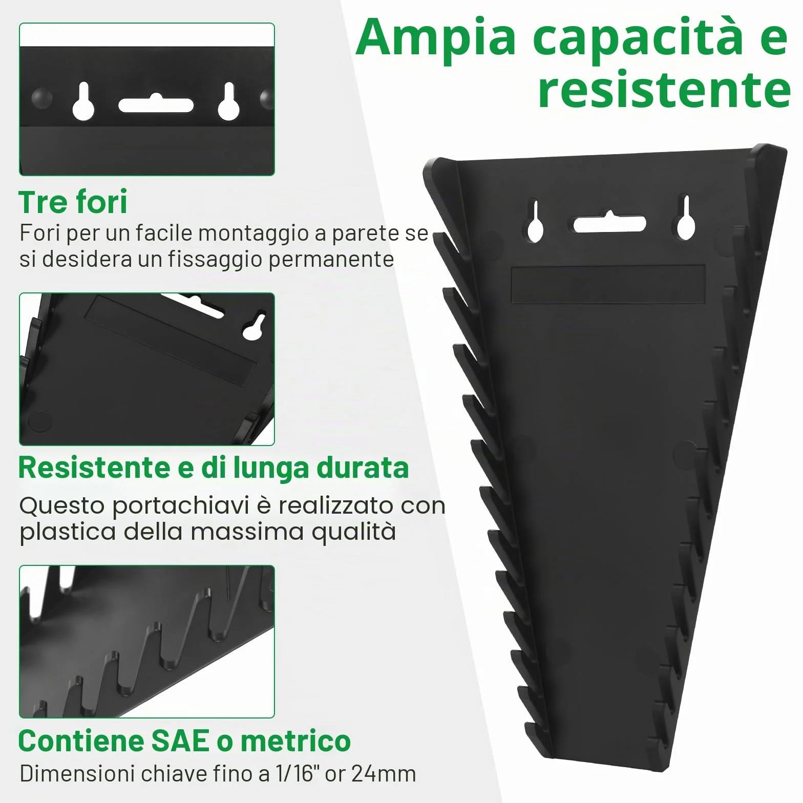2 Pezzi Organizer Magnetico per Chiavi Inglesi, Porta Chiavi Inglesi, Supporti per Chiavi Premium a 12 Slot, Confezioni Organizzatore di Chiavi Magnetiche SAE (1/4-1/16") e Metrici (6-24 mm)