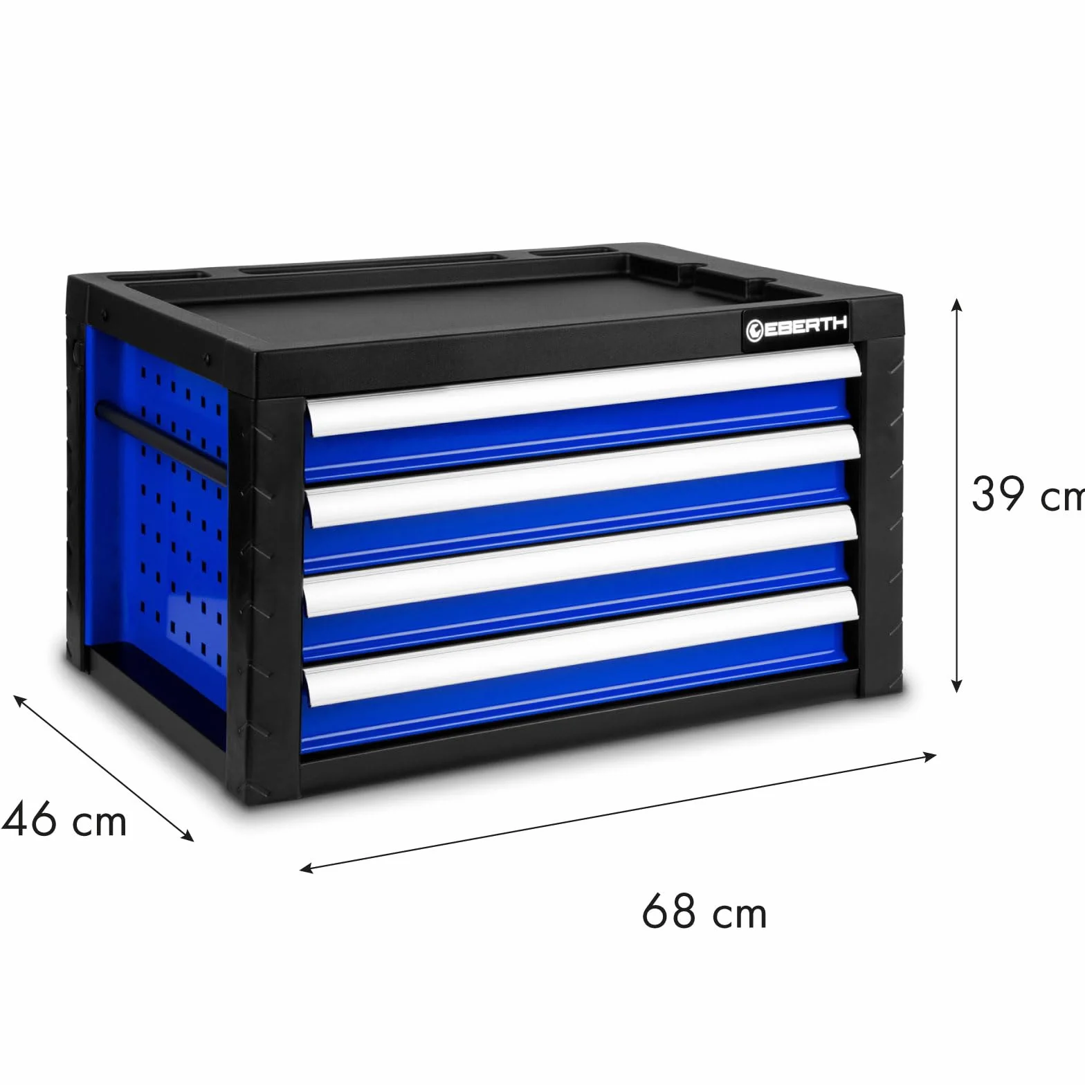 EBERTH Cassetta Porta Attrezzi Vuota, Cassettiera in Metallo con 4 cassetti, Guide Telescopiche con Cuscinetti a Sfera, Estrazione Totale, Valigetta Porta Utensili Chiudibile con 2 chiavi, Blu