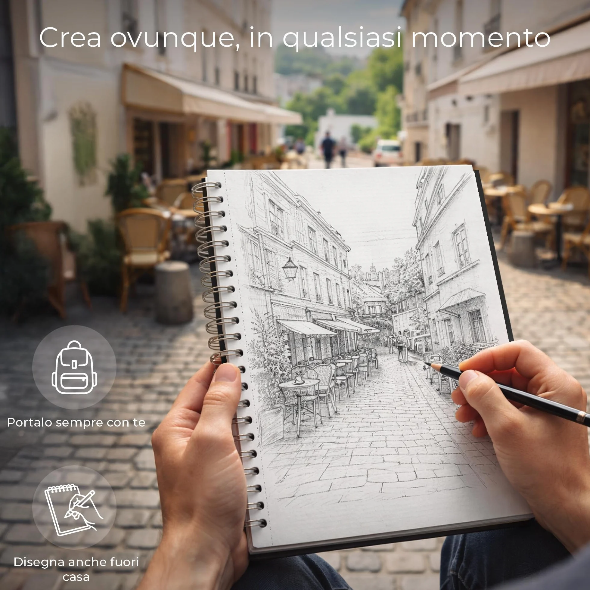 DIYIDEA Album da Disegno A4 200 g/m² – 100 Pagine, Spirale con Copertina Rigida – Blocco Disegno per Matita, Carboncino, Grafite e Pastello