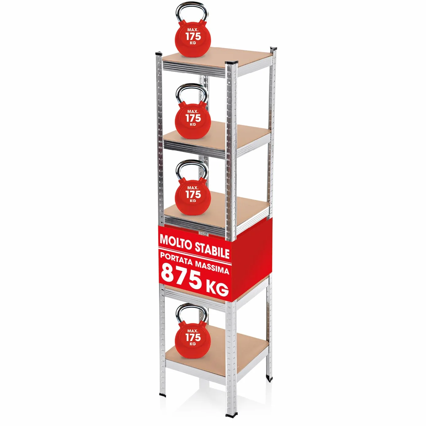 EASYmaxx Scaffale per carichi pesanti, 40 x 40 x 180 cm, portata 875 kg, 175 kg per livello, scaffale e banco da lavoro, scaffale per cantina, garage, sala hobby, officina, 13584