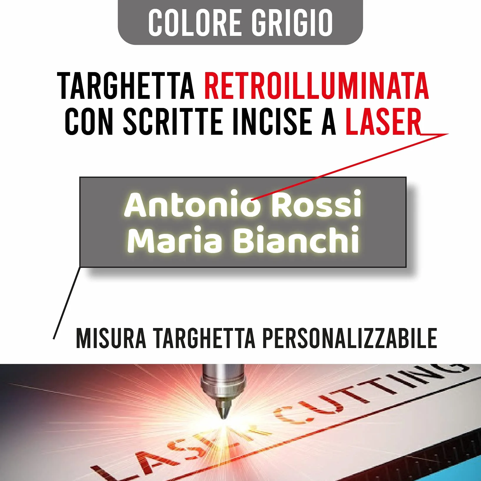 GFD - Targa Nome con misure personalizzate - Ideale per cassetta lettere, citofono e armadietti - Retroilluminata per citofoni e autoadesiva per altri usi - Made in Italy