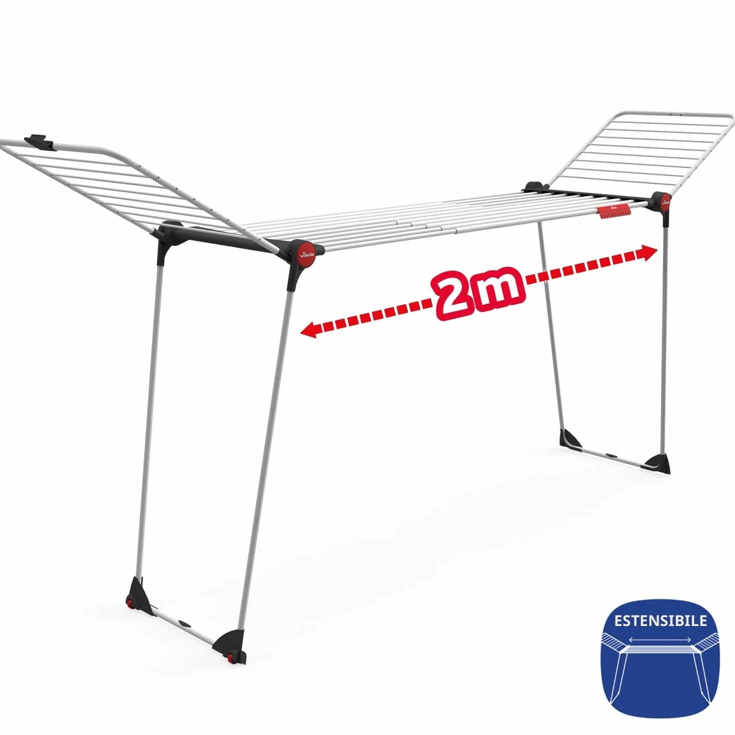 Vileda Infinity Flex XXL Stendibiancheria, Aste telescopiche Estendibili, Stendibiancheria Già Montato, Bianco