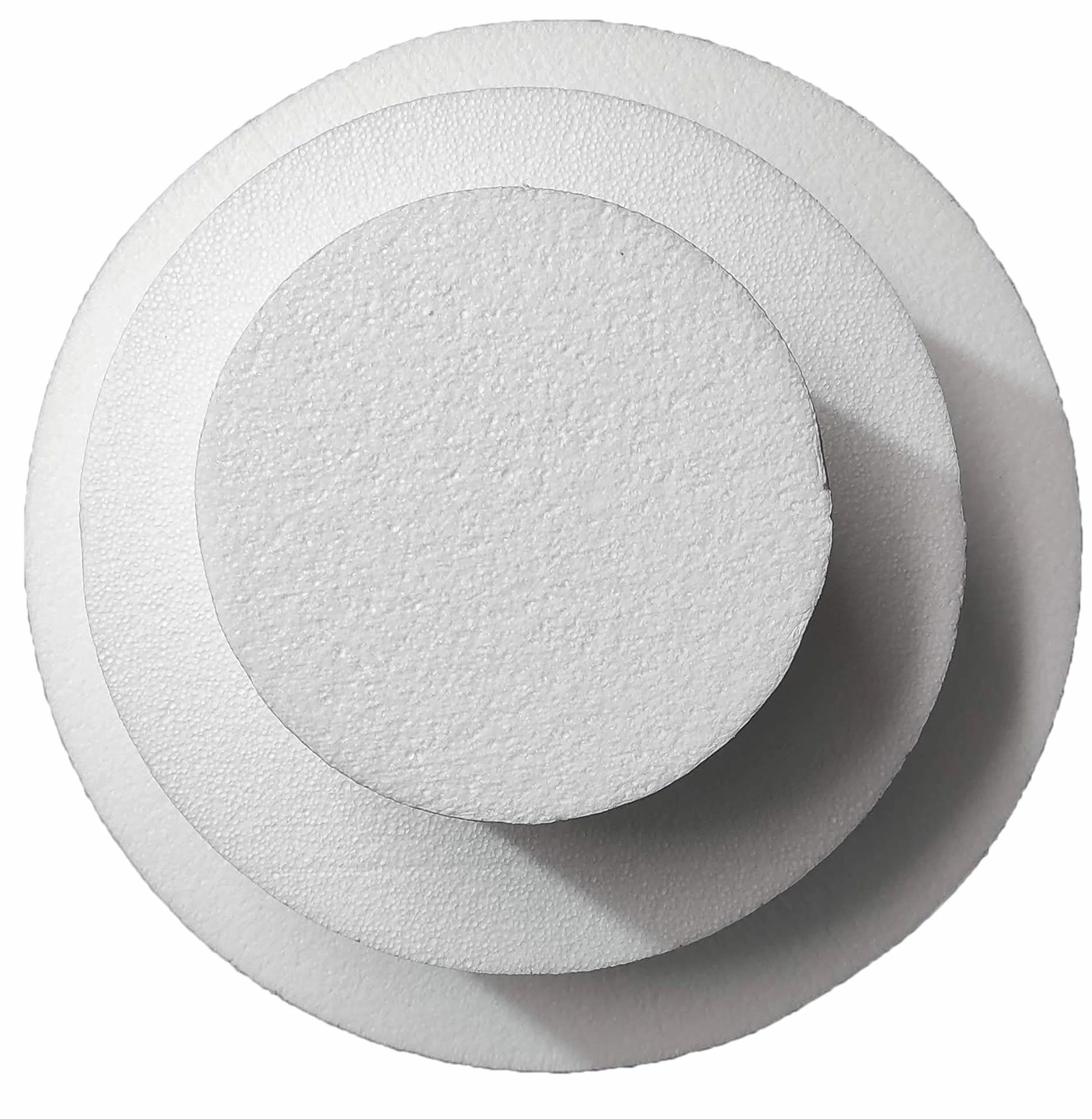 Set 3 Piani Polistirolo, Disco Polistirolo Rotondo Ø 15-25-35 H 10 cm per Torte finte Compleanno, Battesimo, Nascita, Comunioni, Feste in Genere