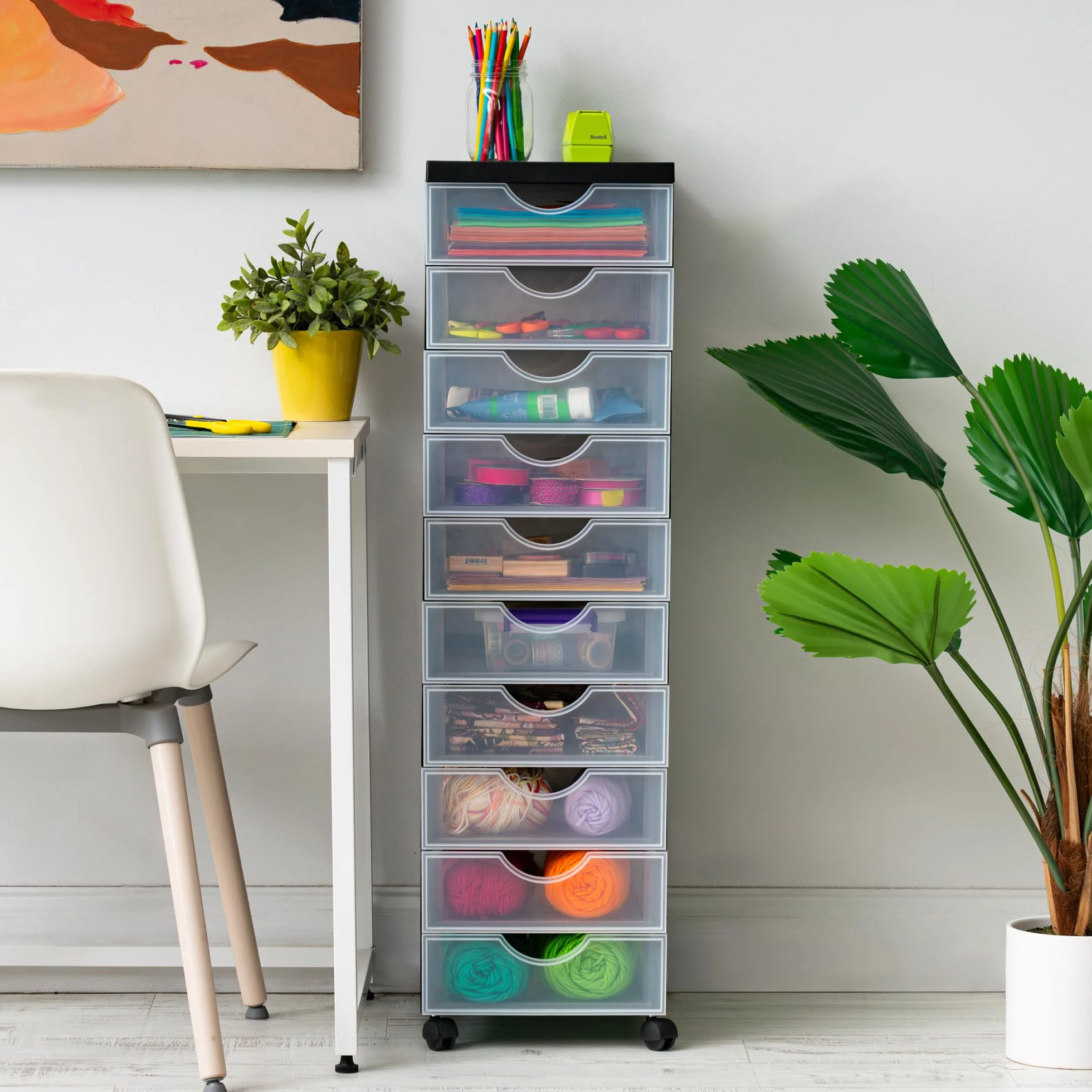 Iris Ohyama Cassettiera in Plastica con ruote, 10 Cassetti Piccoli, Nero, Maniglie facili da tirare, Organizzatore, Per Camera Da Letto, Bagno, Scuola e Ufficio, Senza BPA, Contenitore, DDDC-010