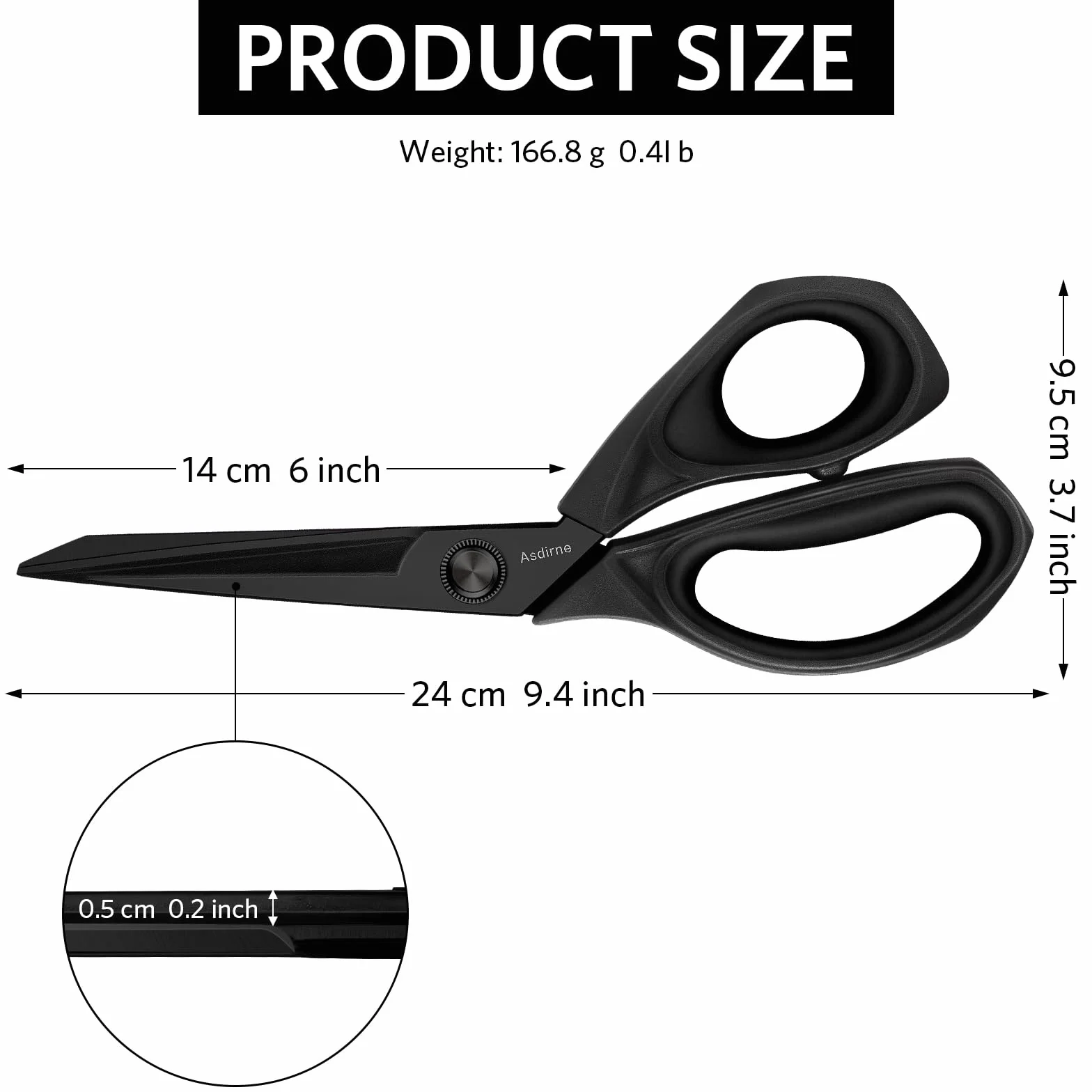 Asdirne Forbici in tessuto di titanio nero, forbici da sartoria con lame rivestite in titanio multiuso resistenti e comode maniglie morbide, 25 cm, nere