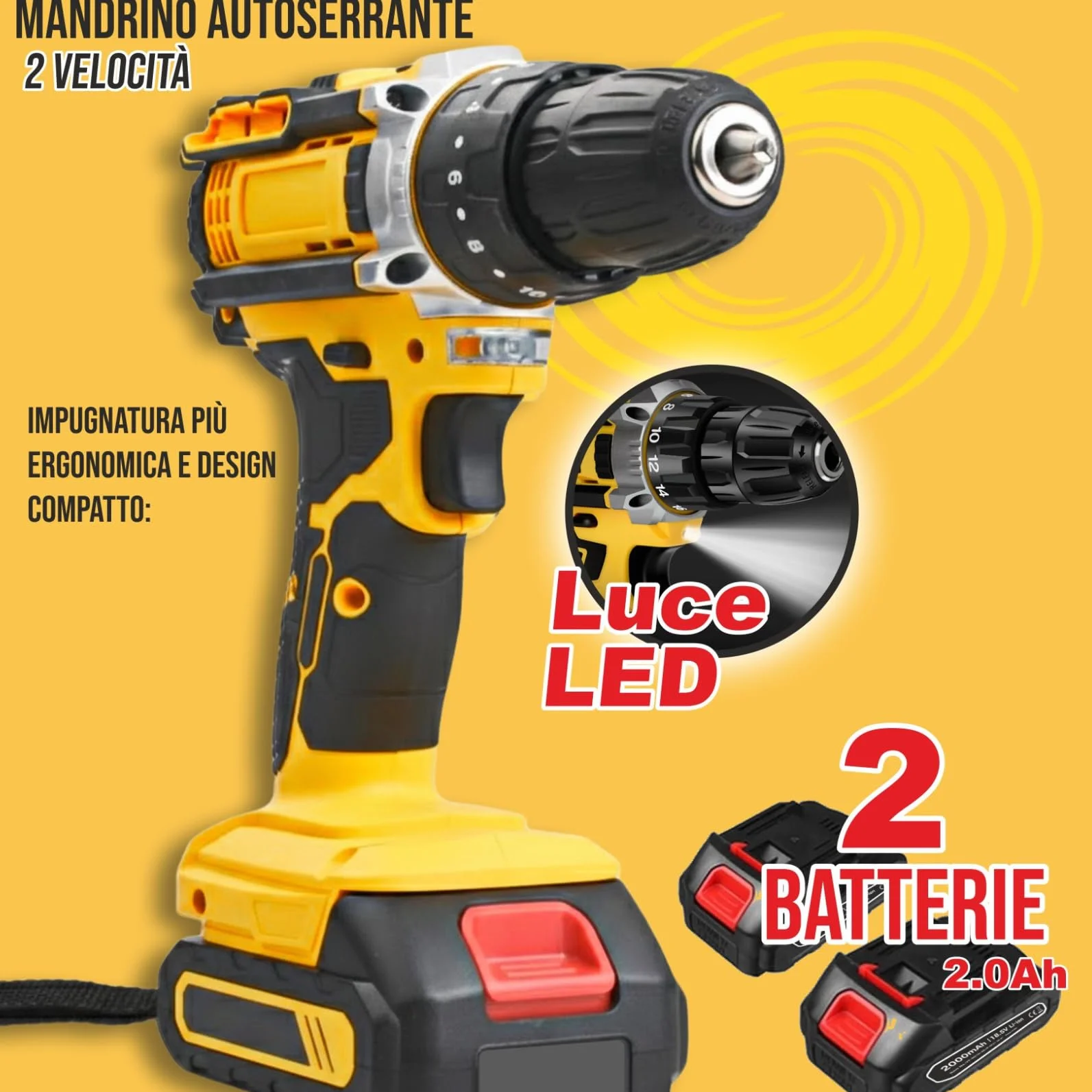 Meridiana - Set Trapano Avvitatore a Batteria, 21V Trapano a Percussione, con 2 Batterie, Bussole, Inserti Torx,2 Velocità, LED Luce e Prolunga Flessibile per Montaggio, Riparazioni e Manutenzione.