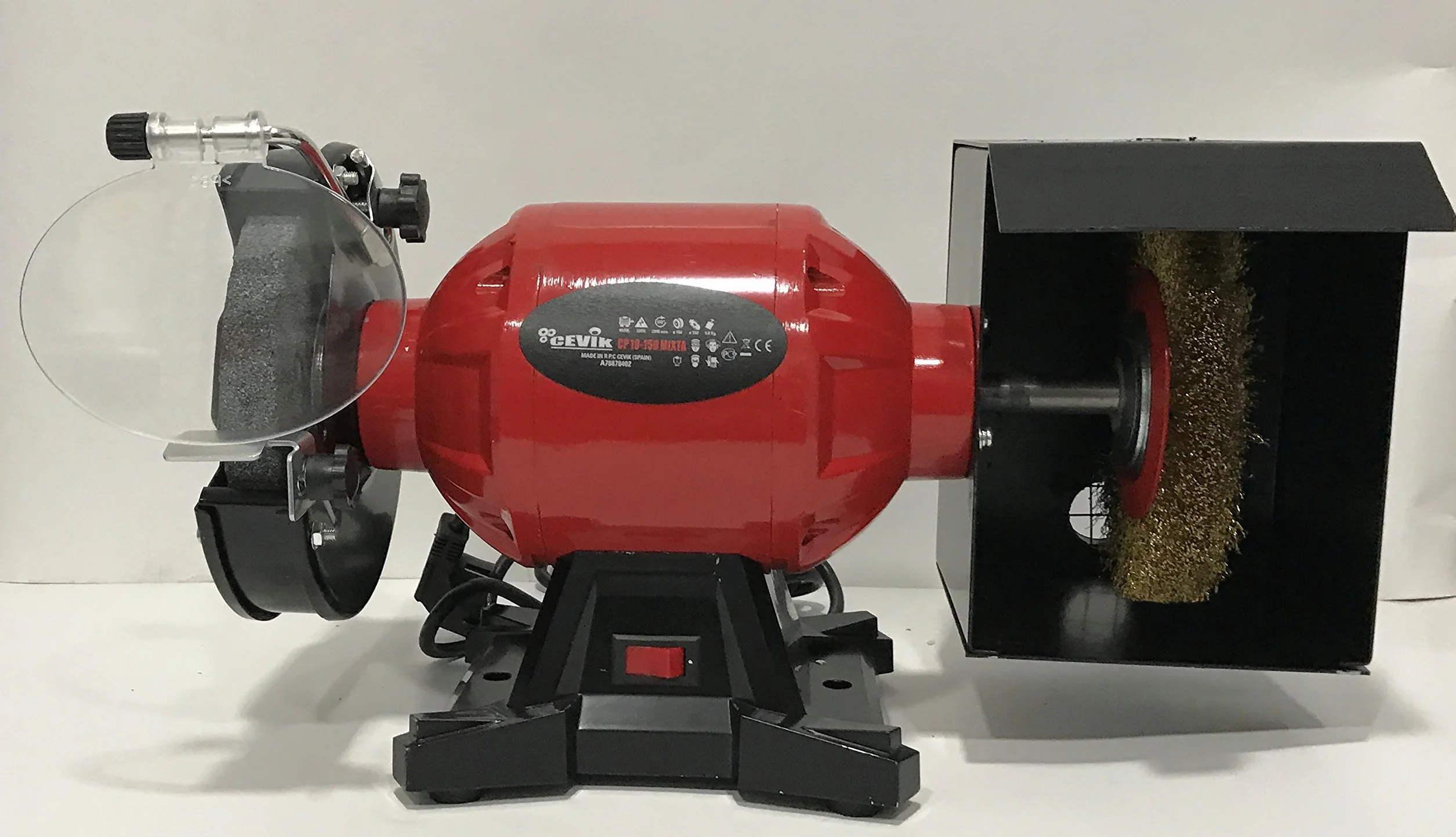 CEVIK PRO - CP10-150MIXTA Mola da Banco Combinata 450W - Mola e Spazzola 150 mm - 2950 rpm - Smerigliatrice e Lucidatrice per Officina e Affilacoltelli