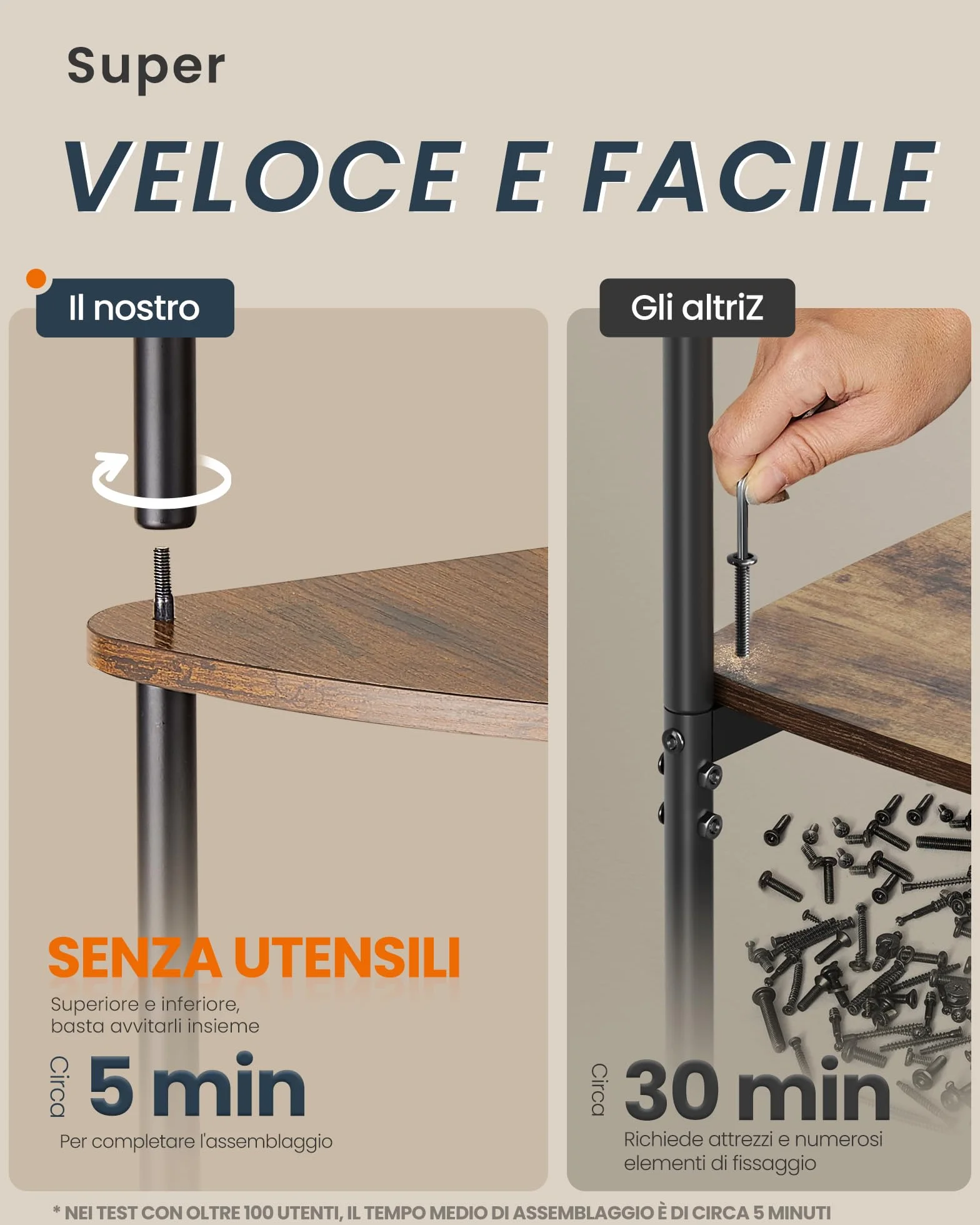 SONGMICS HOME Montaggio Super Veloce Senza Attrezzi, Scaffale Angolare a 5 Ripiani, Scaffale Autoportante, 38,3 x 27 x 139 cm, per Soggiorno, Camera da Letto, Cucina, Marrone Vintage LBC610K01