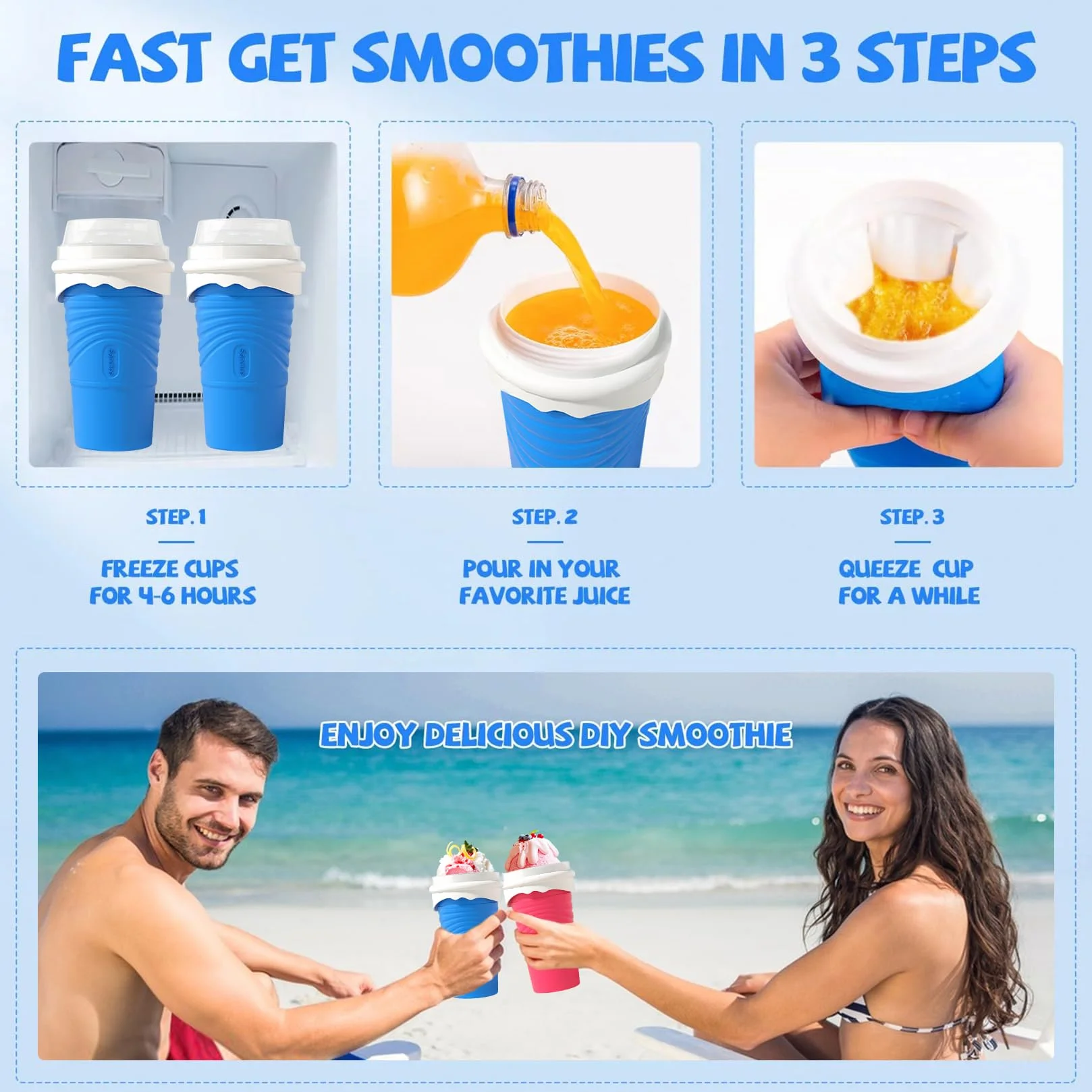 Slushy Maker Cup, Macchina per granita in silicone, Cucchiaio a cannuccia 2 in 1