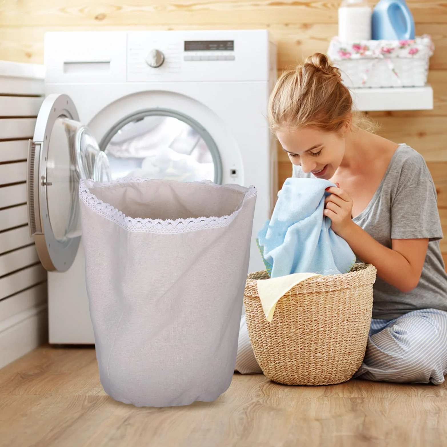 BESTYASH Fodera Riutilizzabile per Cestini Intrecciati 20X24 CM Inserto Decorativo per Cesto Portabiancheria da Bagno e Lavanderia