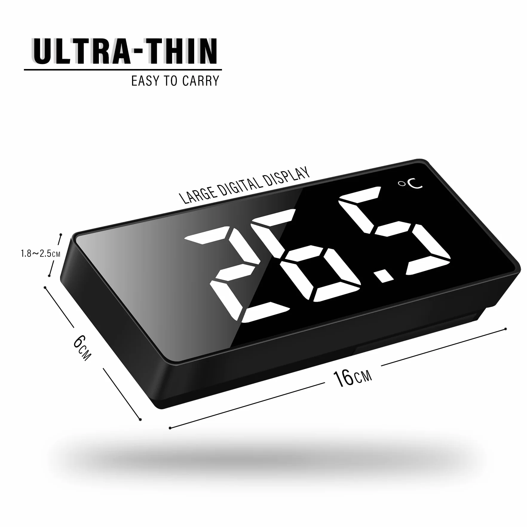 JQGO Sveglia Digitale da Comodino con Snooze, Display LED e Temperatura, USB e Batteria, Bianco