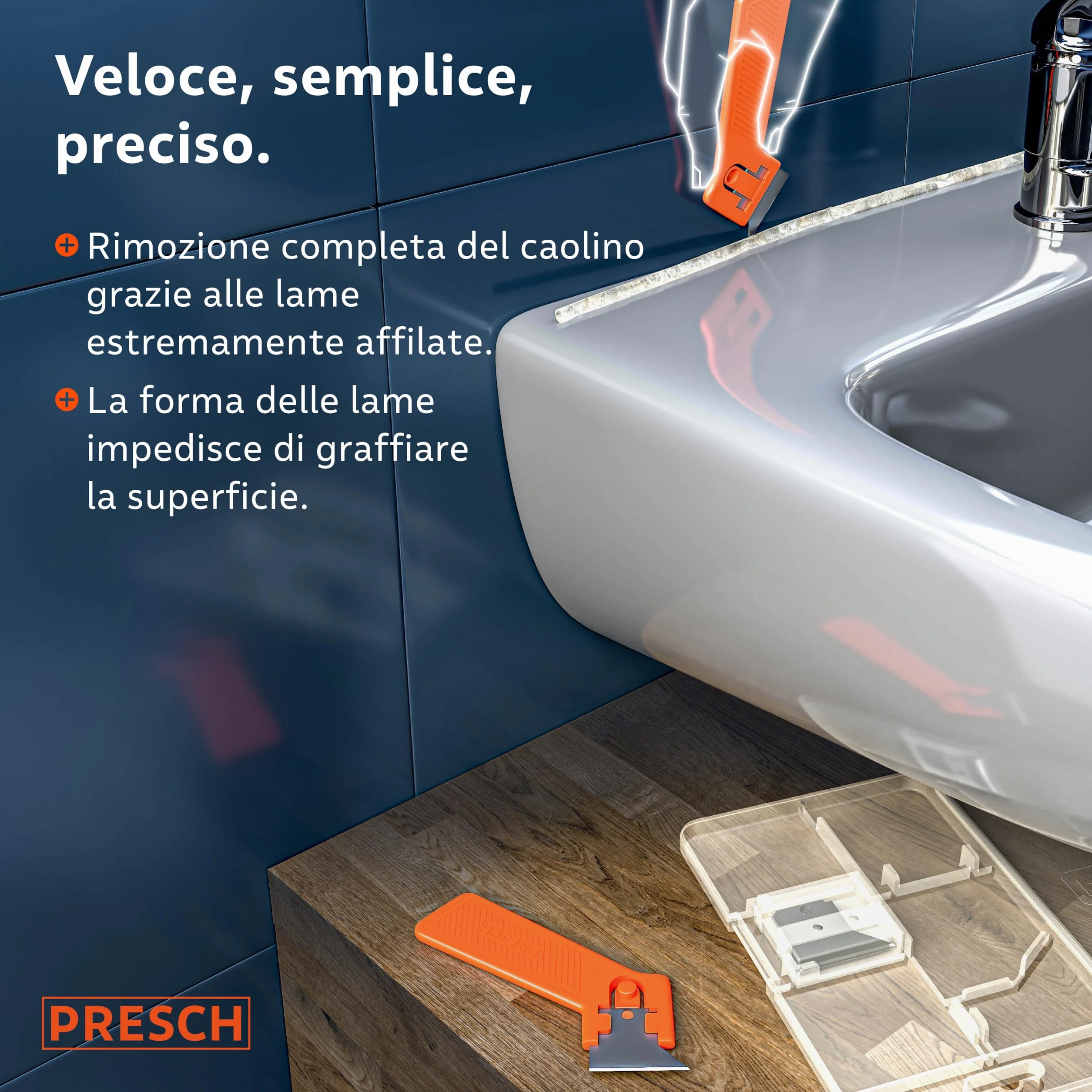 Presch Raschietto fughe incl. 3 lame - Per la rimozione precisa dei giunti grazie all'elevata nitidezza - Facile cambio delle lame - Raschietto silicone per sigillanti morbidi come acrilico e silicone