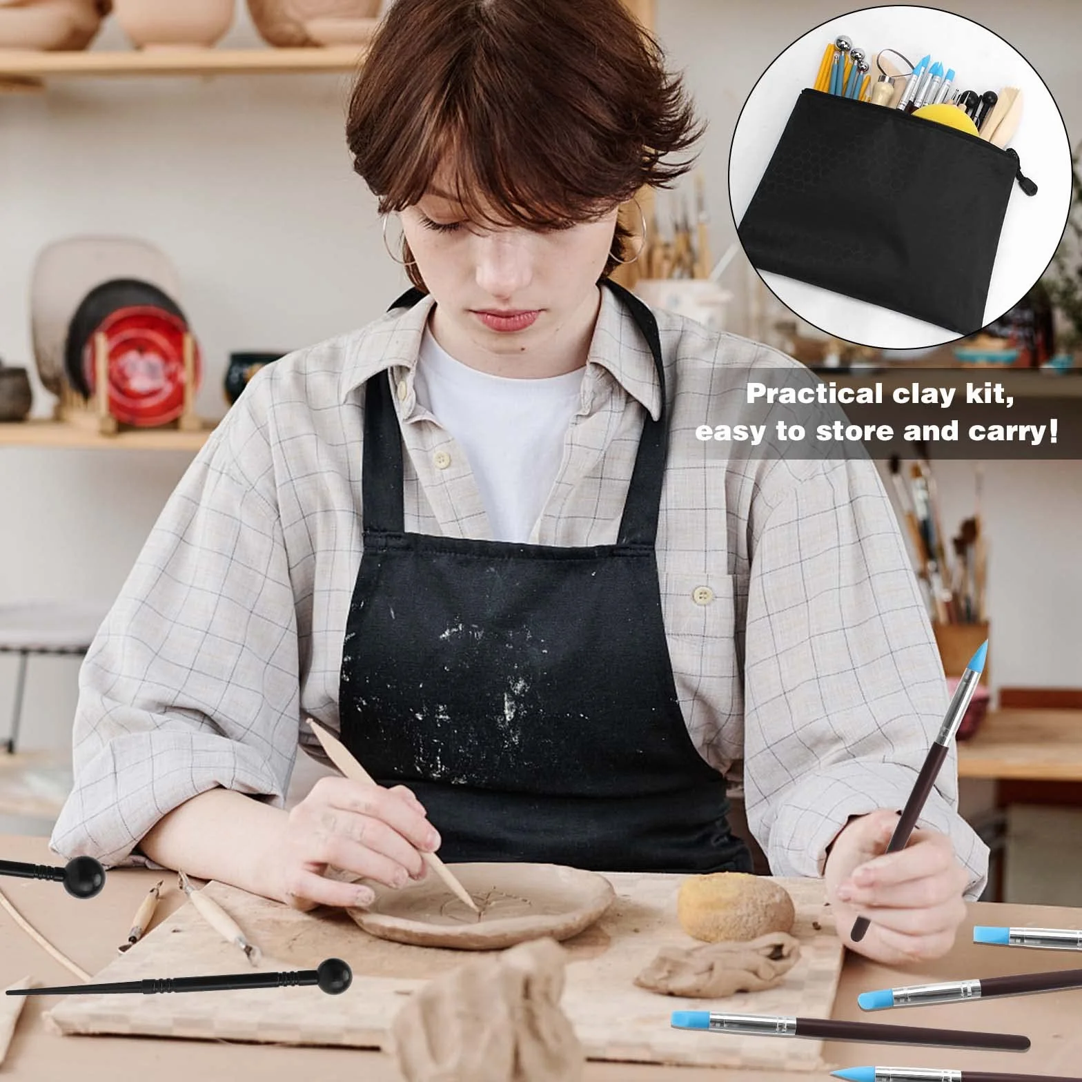 Attrezzi Ceramica, 42 Pezzi Kit Argilla Da Modellare,Attrezzi Scultura,Ceramiche Di Attrezzi Sculpting Tool Con Borsa Per La Conservazione Per l'Argilla, La Scultura e l'Artigianato