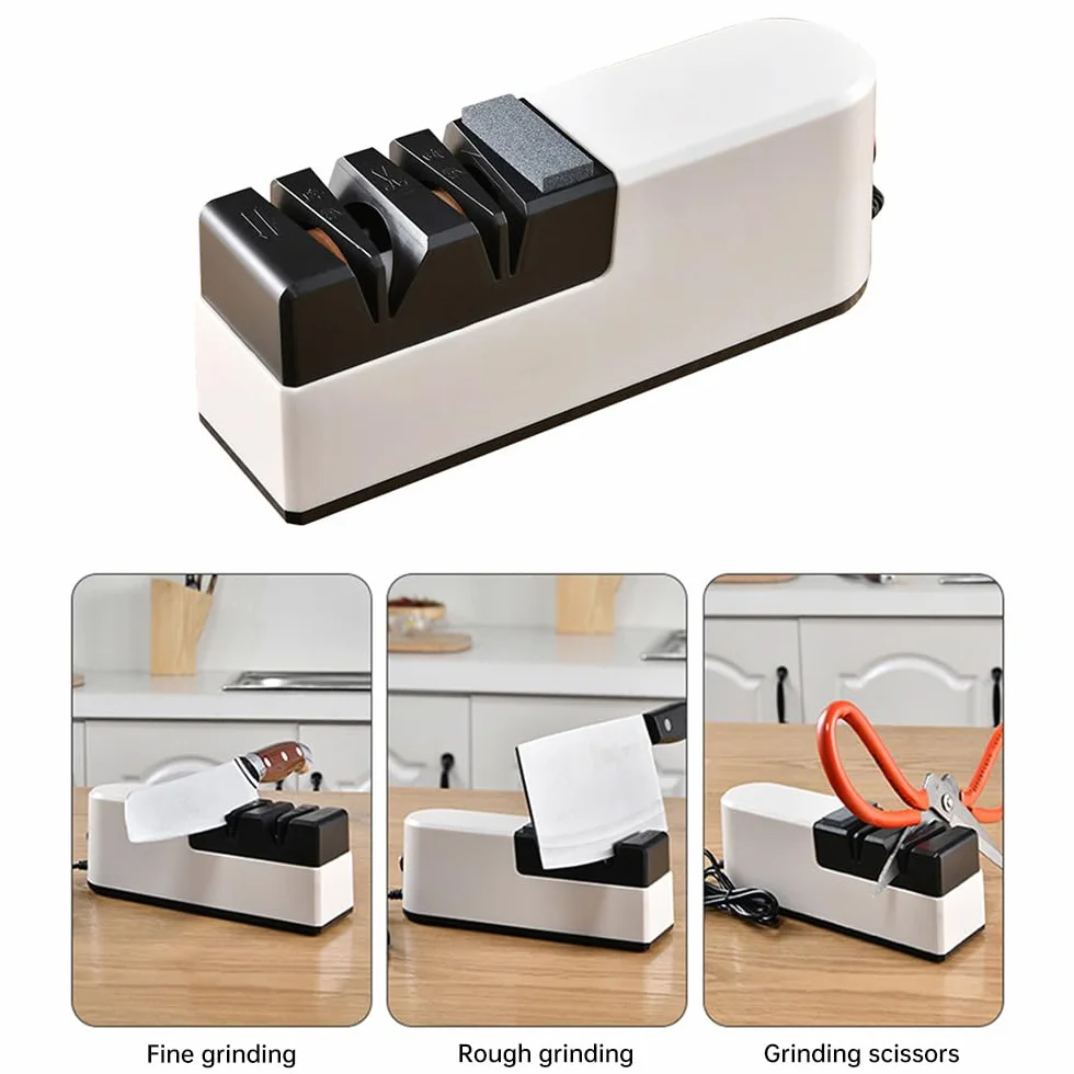 Affilacoltelli elettrico ad alta precisione per uso domestico con ricarica USB, struttura in ABS e pietra diamantata professionale per un rapido ripristino della lama e un'affilatura fine per coltelli