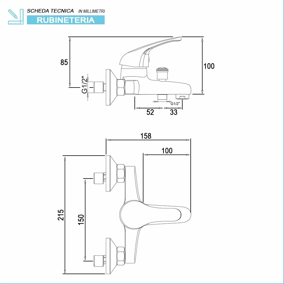 Set rubinetti bagno in ottone cromato lavabo bidet e vasca con kit doccia, scarico automatico incluso per lavabo e bidet, serie KANT
