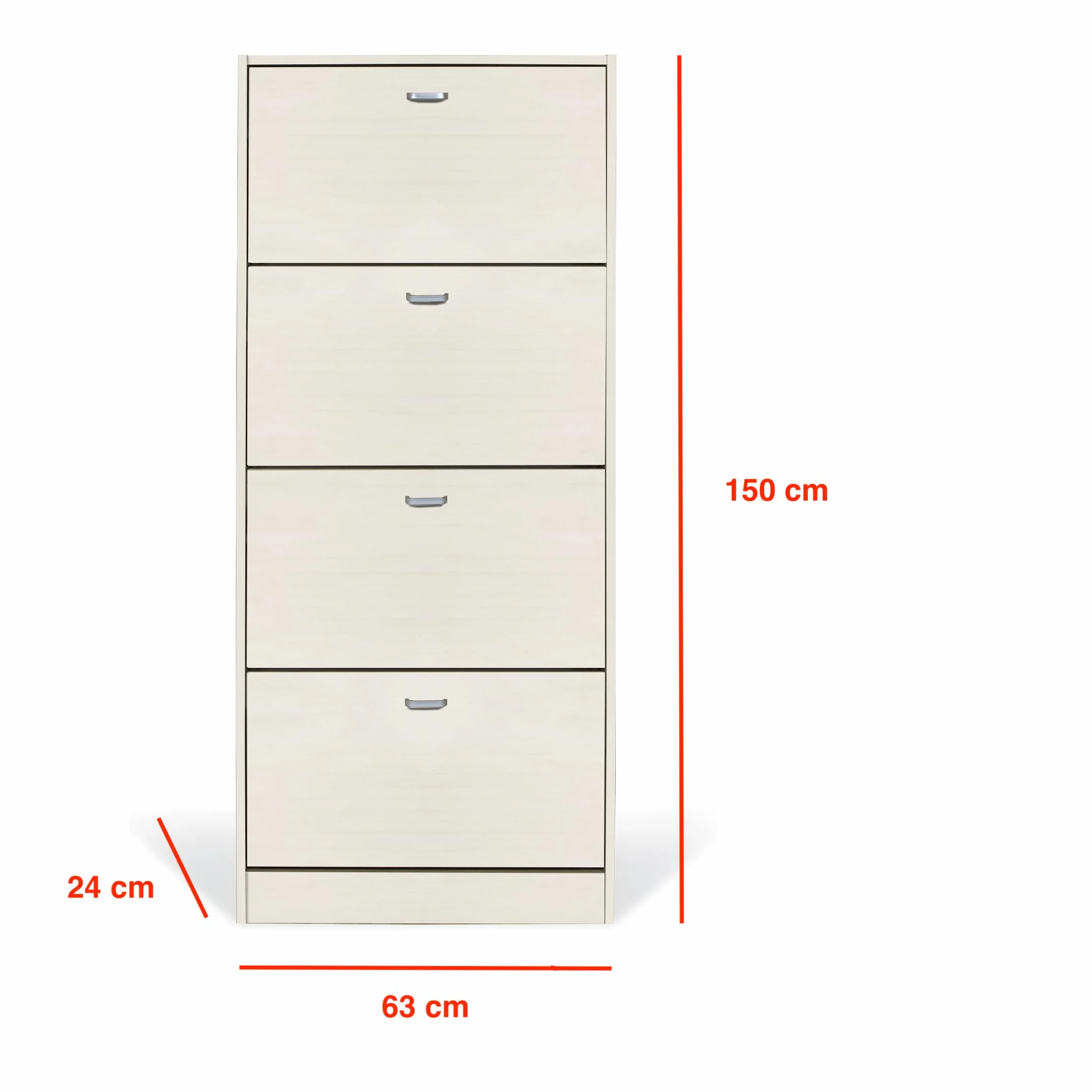 eacommerce Scarpiera in Legno Mobiletto Scaffale Organizer Scarpe Doppio Scomparto Slim (4 Ante - 63x24x150H cm, Bianco Nordico)