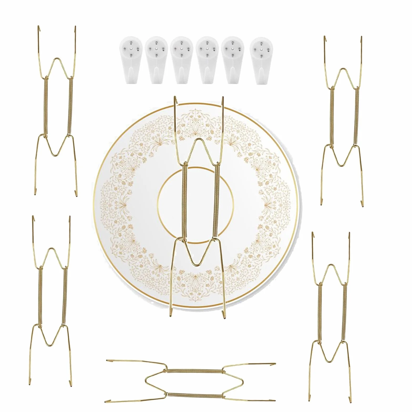 Set di 6 Ganci da Parete per Piatti, Ganci Espositore per Piatti da 8 Pollici con Gancio a Molla e Supporto Filo per Appendere Compatibili con 20 cm - 22 cm Accessori Decorazione Casa da Parete