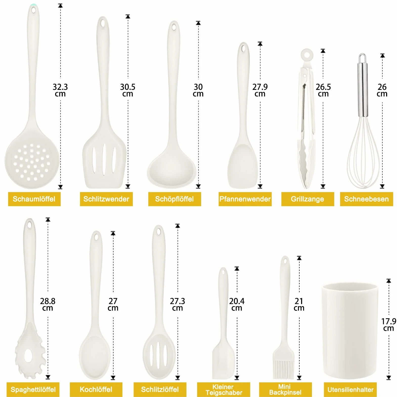 Homikit Set di 12 utensili da cucina in silicone resistenti al calore antiaderenti bianco