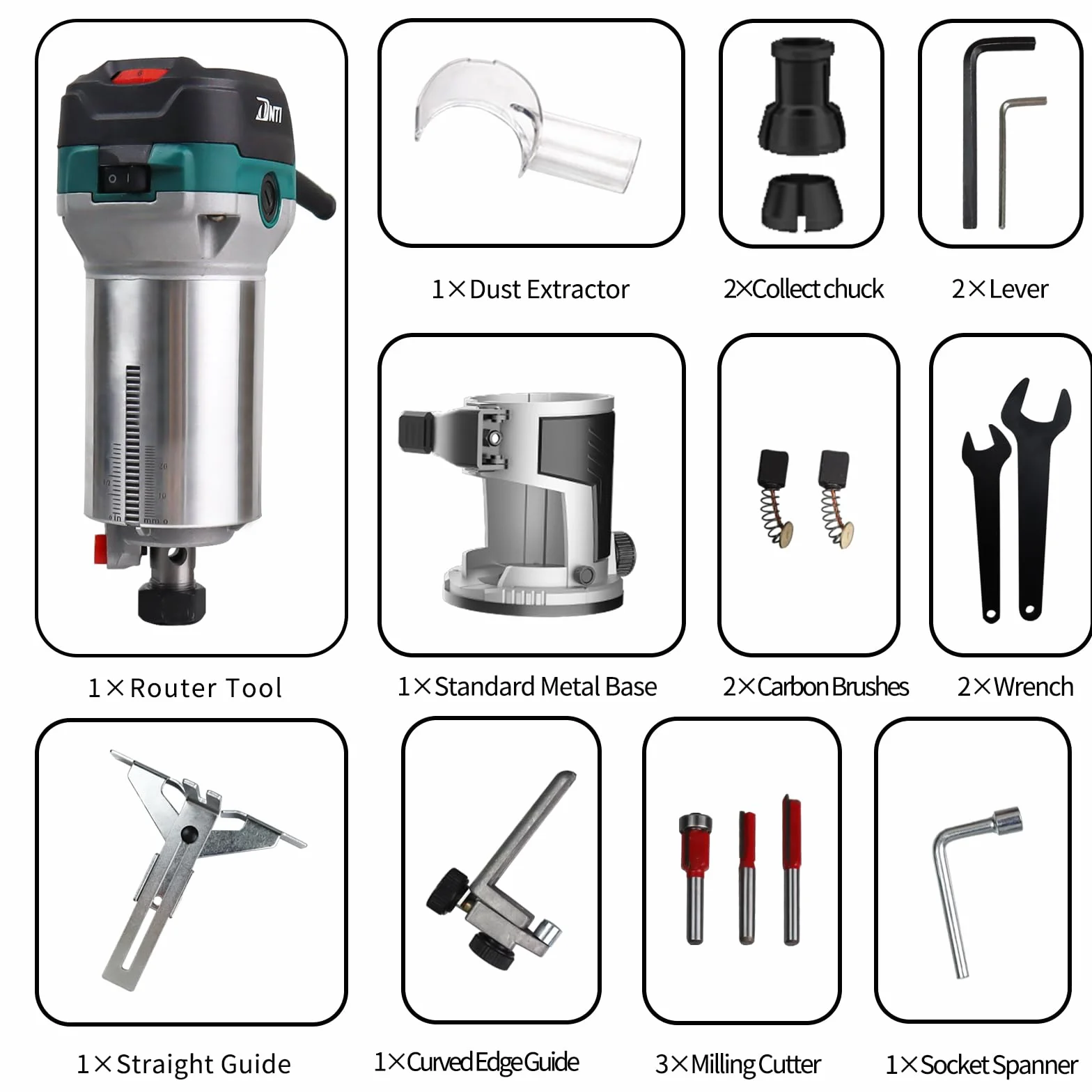 Fresatrice Rifilatore,DNTI Router di legno elettrico 710W 10000-30000 giri/min,6 velocità variabili,2 pinze da 6 mm e 8mm, laminatore professionale con accessori,Base fissa