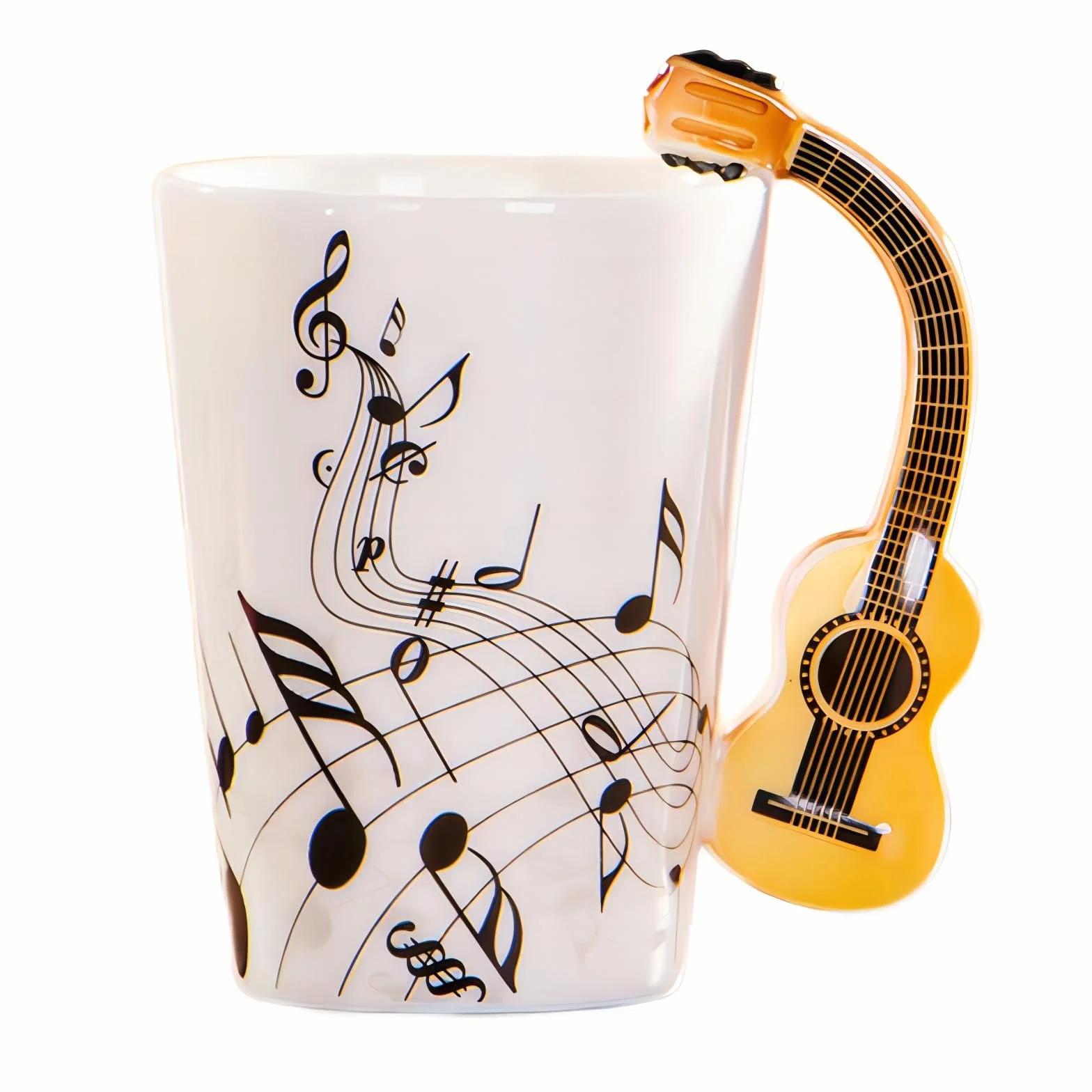 Ceramiczny kubek kreatywny 250 ml z uchwytem w kształcie gitary, na kawę, herbatę, mleko, pomysł na prezent (gitara drewniana)