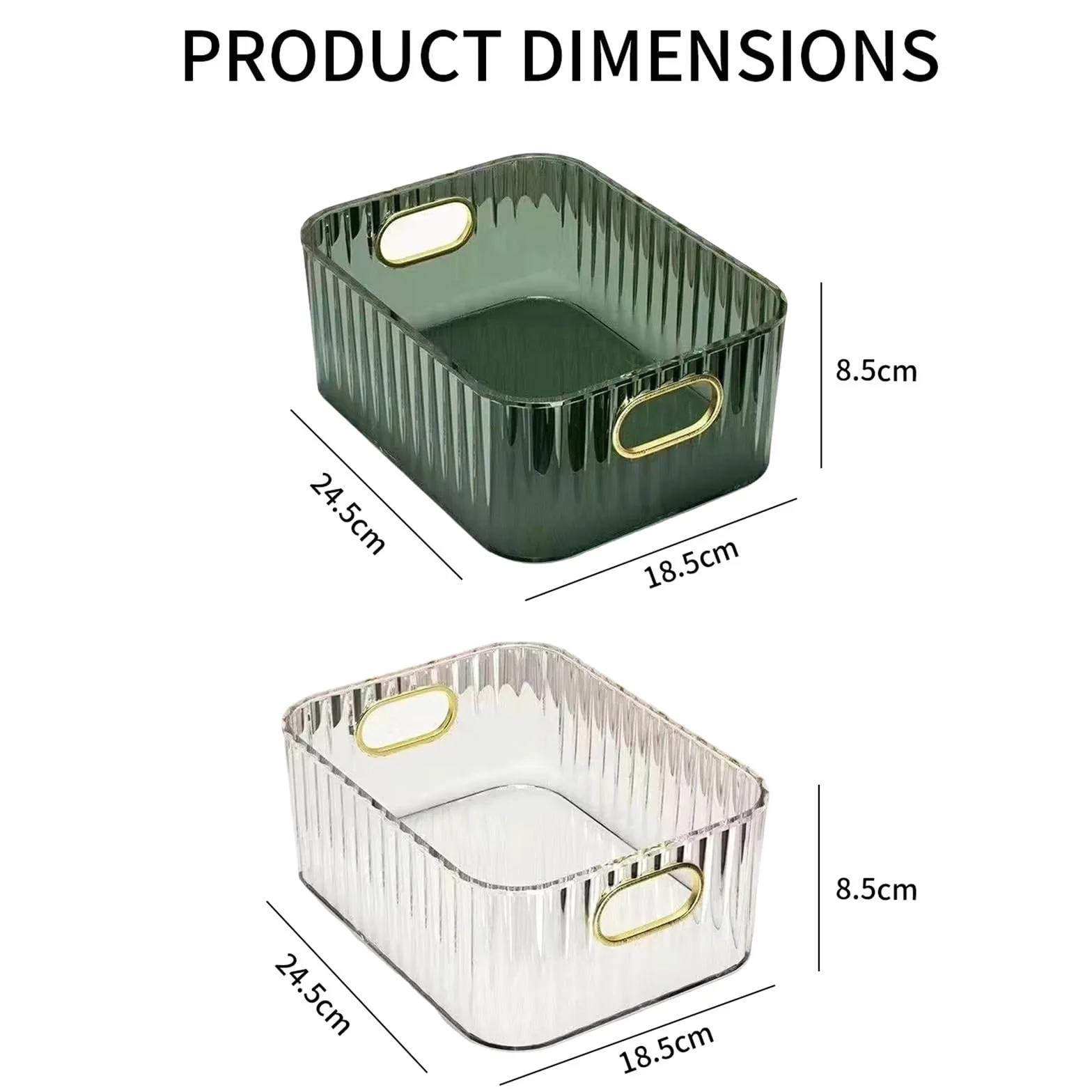 Esila Cestini Portaoggetti in Plastica, 2 Pezzi Organizer con Manici Dorati, Scatole Portaoggetti Trasparente e Verde, Ideale per Bagno, Cucina, Ufficio, Vestiti e Trucco