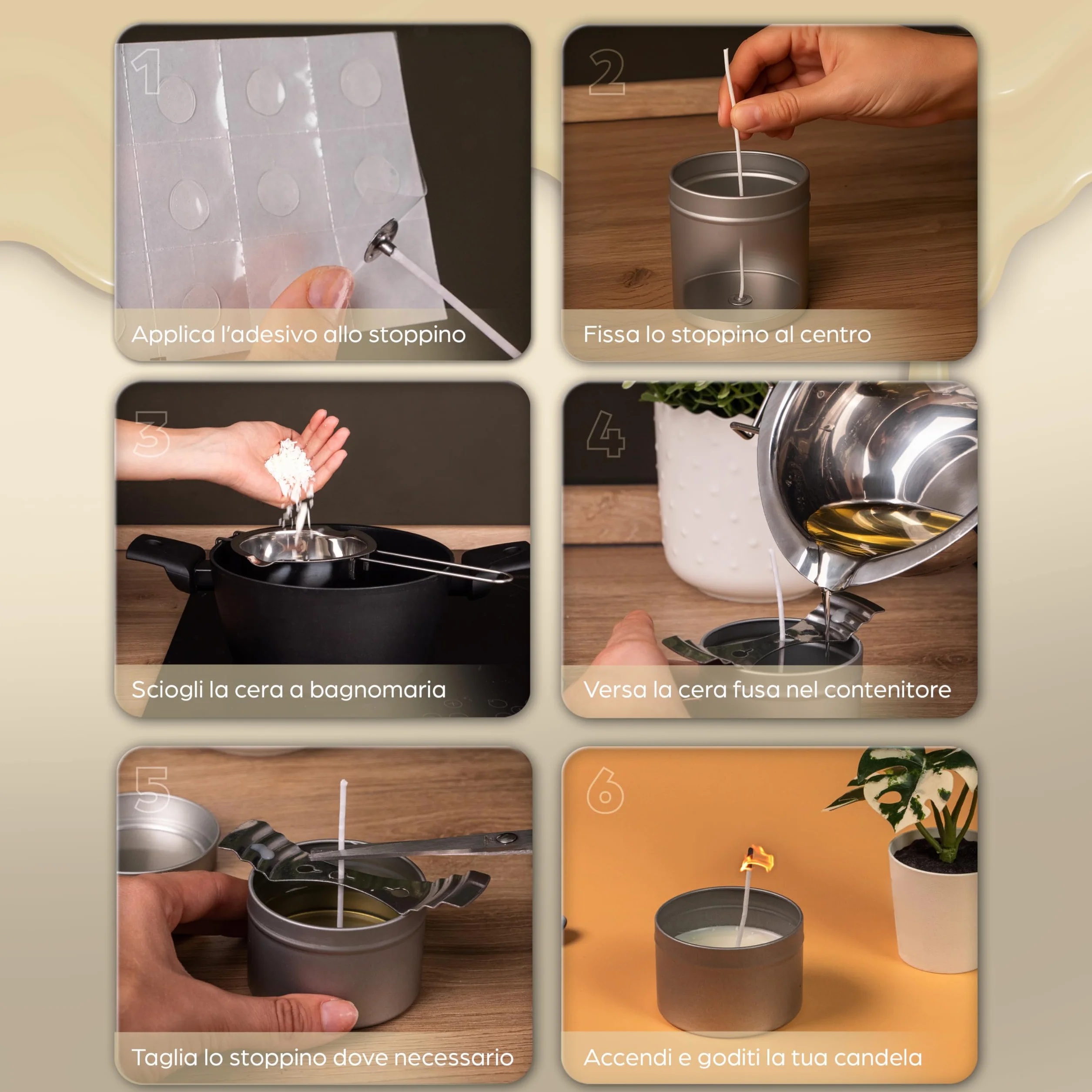 Generico Kit Candele Fai da Te Completo – Set per Creare Candele Artigianali con Cera, Contenitore in Metallo, Stoppini, Pentolino in Acciaio e Accessori – Ideale per Principianti