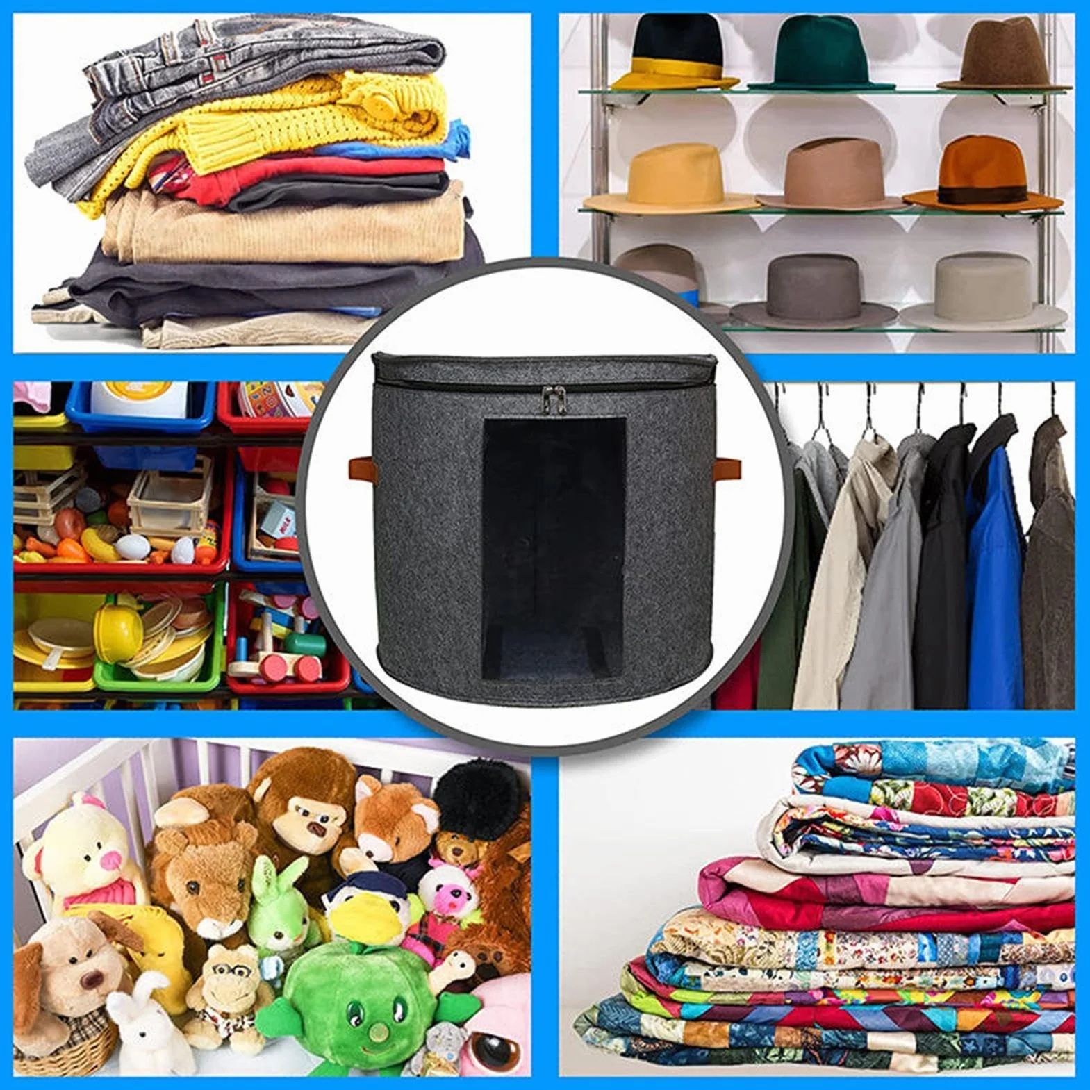 Cappelliera – Organizer pieghevole per cappelli da viaggio, grandi scatole rotonde per cappelli, contenitore portatile per cappelli | Scatola per cappelli da viaggio in feltro con coperchio