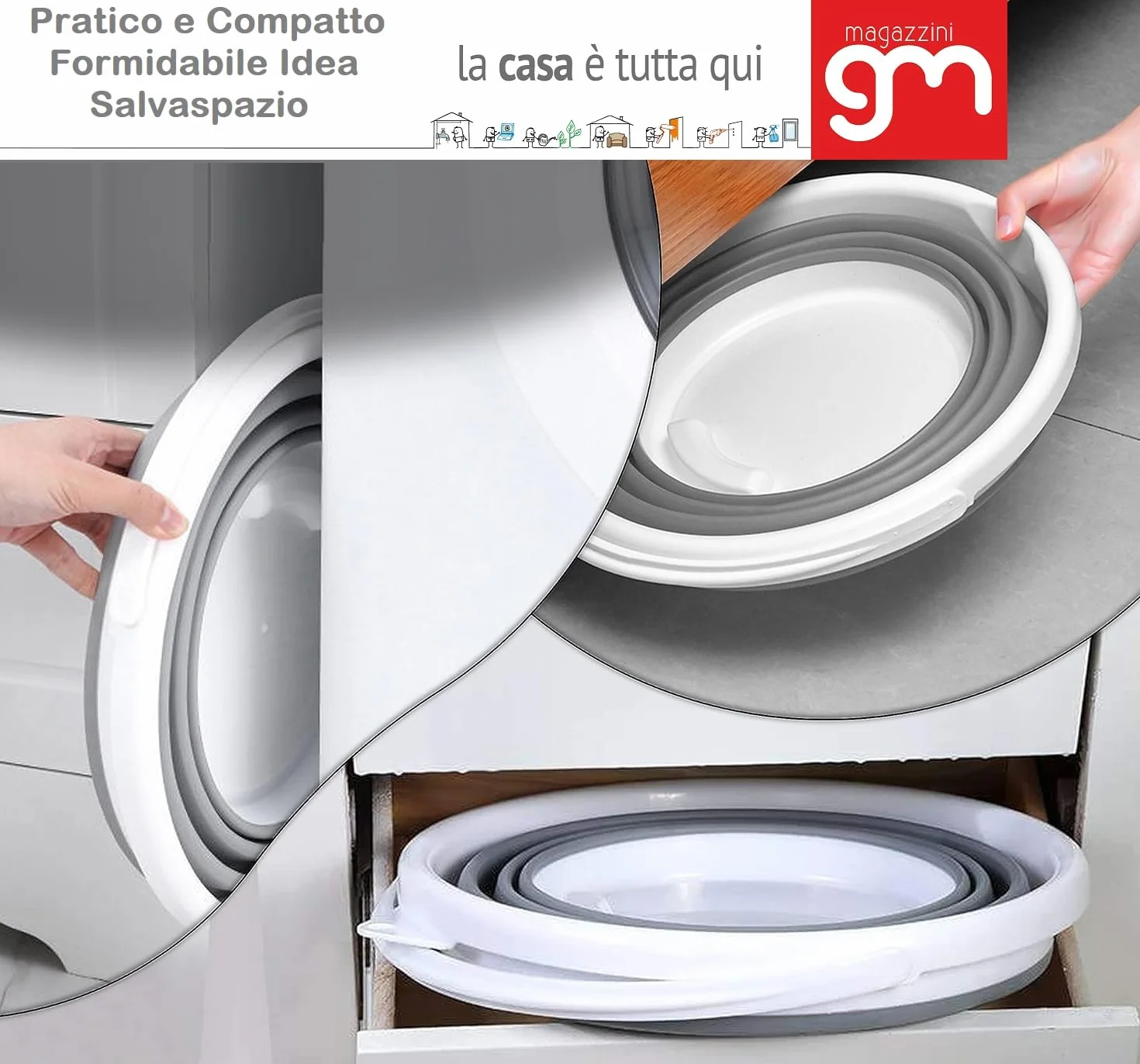 MagazziniGM Linea Compact Salvaspazio: Secchio,Catino, Bacinella, Cesto Portabiancheria Pieghevole in Silicone e Plastica,Secchiello Multiuso Casa, Campeggio (CATINO PIEGHEVOLE 26lt 55 x 40 x 24cm)