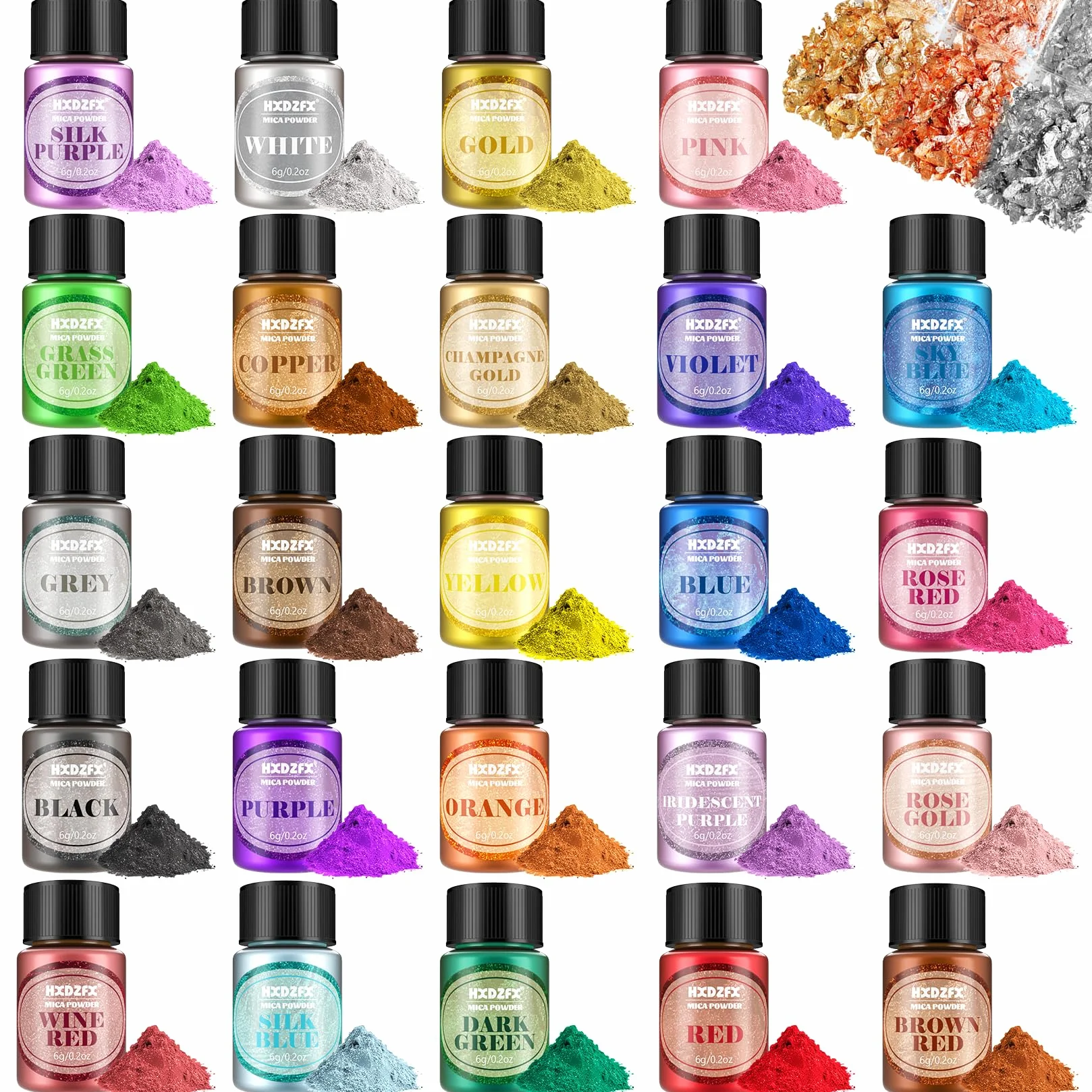 Polvere di Mica 27 Colori, Perlescente Resina Epossidica Pigmento Kit, Adatto Per Lucidalabbra, Smalto per Unghie, Trucco, Resina Epossidica, Produzione Di Candele, Bomba Da Bagno(5 g per bottiglia)