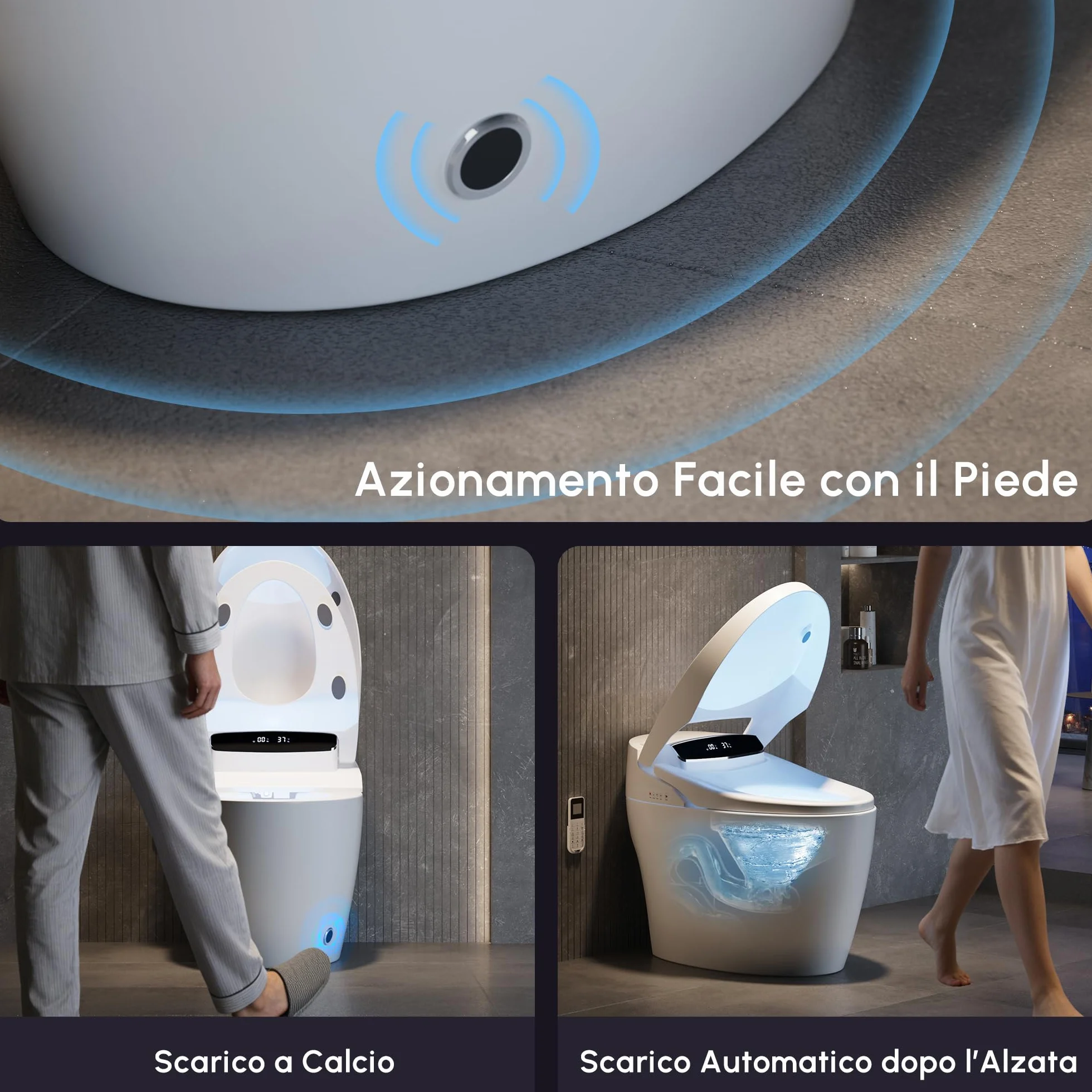 Homary WC Giapponese Intelligente con Bidet Incorporato, Bianco, 4.84 L/Scarico, Sedile Riscaldato e Funzioni Regolabili, Scarico a Sifone, Coperchio Manuale e Scarico Orizzontale, J021123584