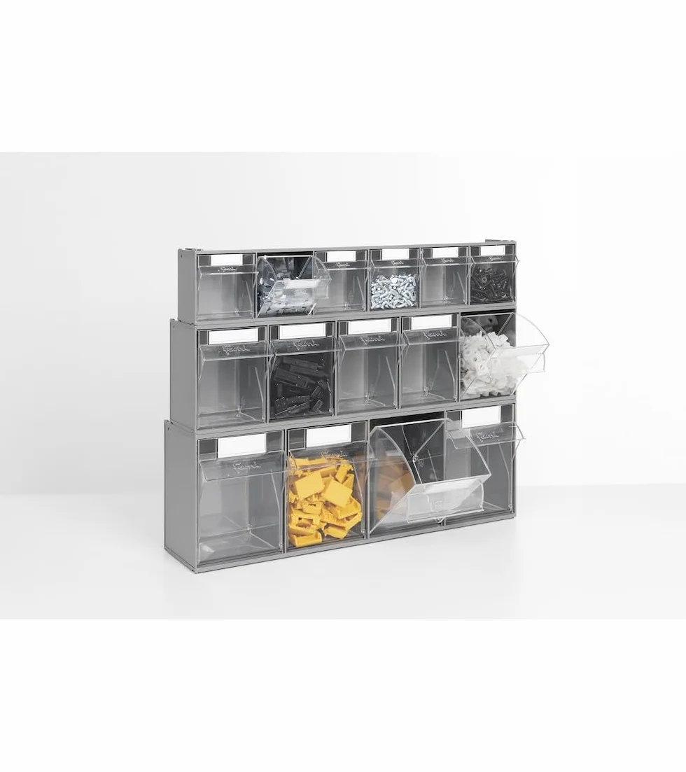 Fami - Cassettiera Porta Minuteria da Muro, Scaffali e Carrelli per Garage, Officina e Magazzini, 6 Cassetti Trasparenti Visual Box, Pannello Porta Viti e Bulloni, Dimensioni: 60 x 9,6 x 11,2 cm