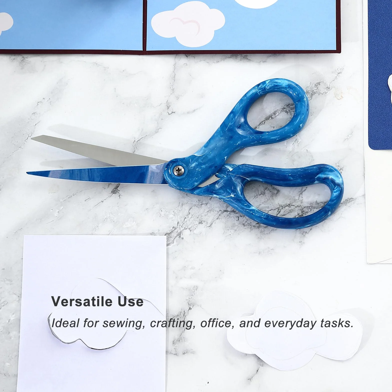 LIVINGO Forbici per bricolage – Lame in acciaio inox ultra affilate per tessuto, carta, ideali per sartoria, artigianato, ufficio, scuola, uso domestico, elegante manico blu scuro sfumato