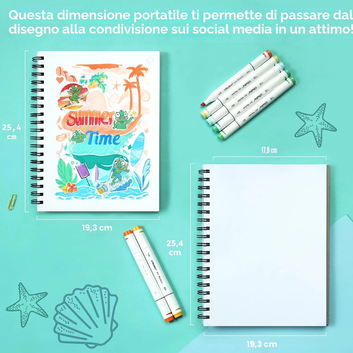 Ohuhu Album da Disegno a Doppia Faccia - Anti-Trasparenza, Carta Spessa 150g/m², 60 Fogli/120 Pagine per Alcohol Marker e Illustrazioni Professionali, Formato 25,4×18,7 cm