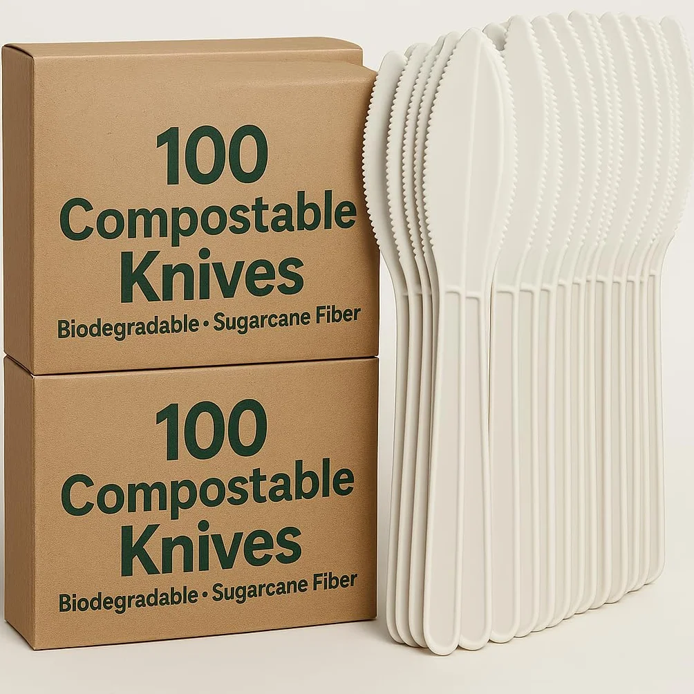 Biodegradable Compostable White Sugar Fiber Cutlery Set 100 Pcs Eco Friendly Posate