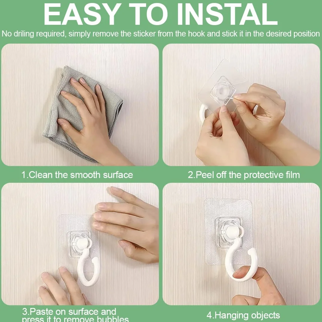 Gancio Girevole da Soffitto Autoadesivo 360° Non Foratura Impermeabile per Asciugamani Bagno Tende Cucina Ufficio 8 Pezzi Bianco