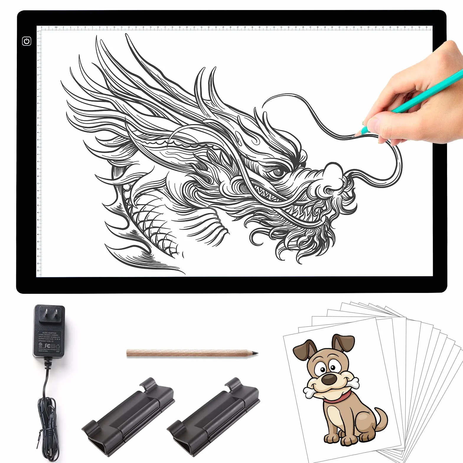 TOHETO A2 Lavagna Luminosa per Disegnare con 2 clip, Alimentazione adattatore 12V2A Grande Artcraft LED Tracing Light Pad Board Box per Disegno,Schizzi, Pittura Diamante(23.7''x15.8'')